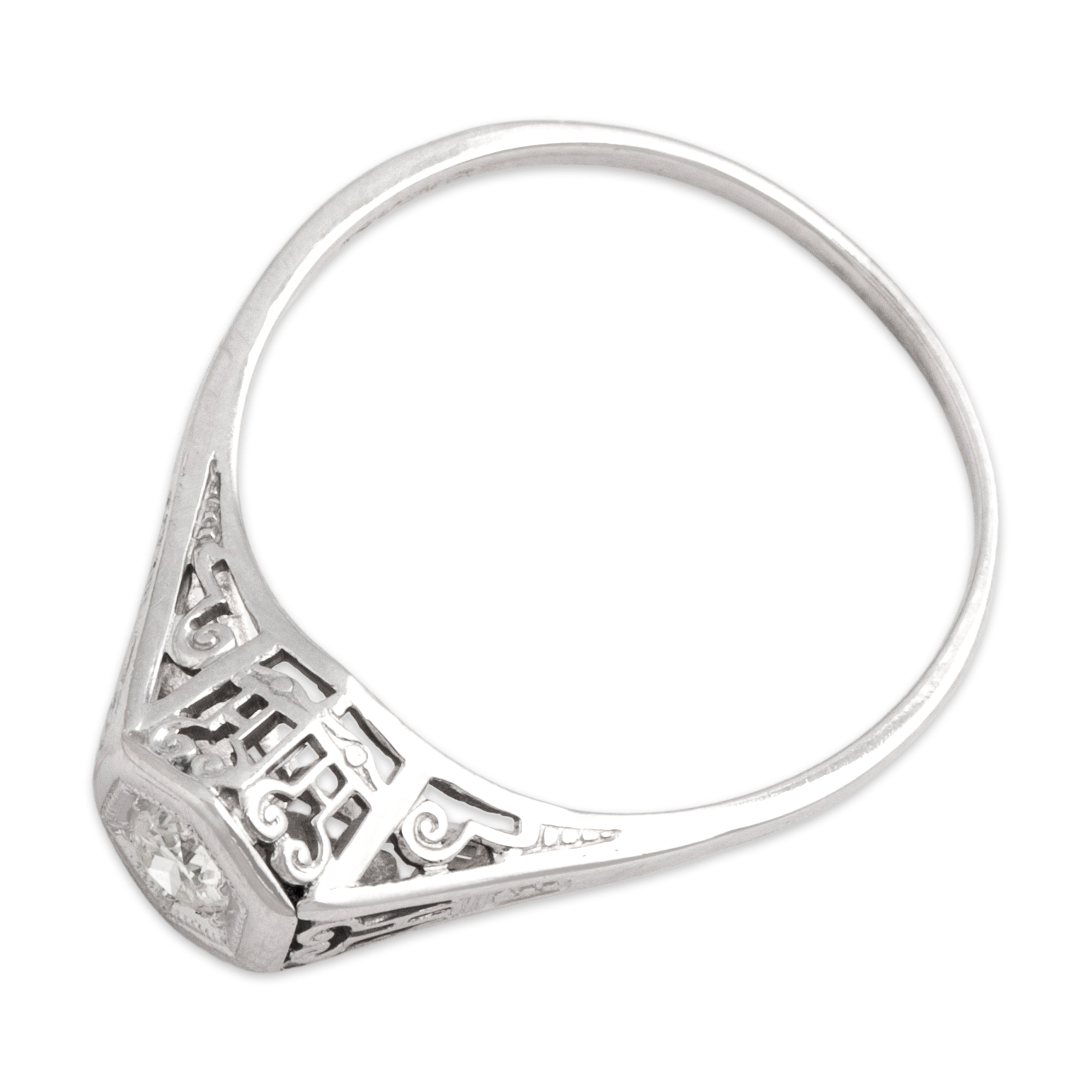 Vintage 18k White Gold .16ct Diamond Tall Architectural Solitaire Ring 7.50