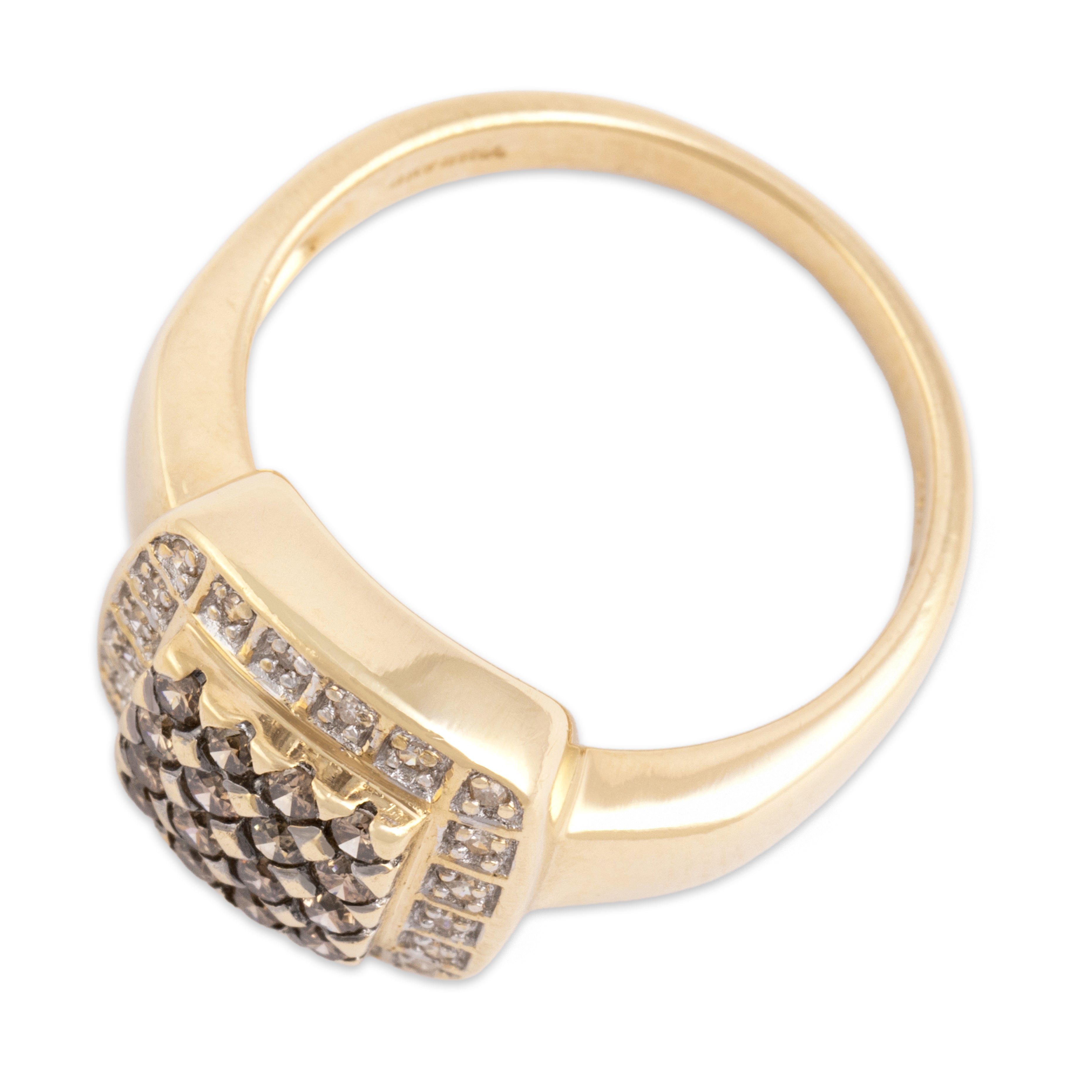 Vintage 14k Yellow Gold Chocolate Diamond White Diamond Bold Geometric Halo Ring - Overall view