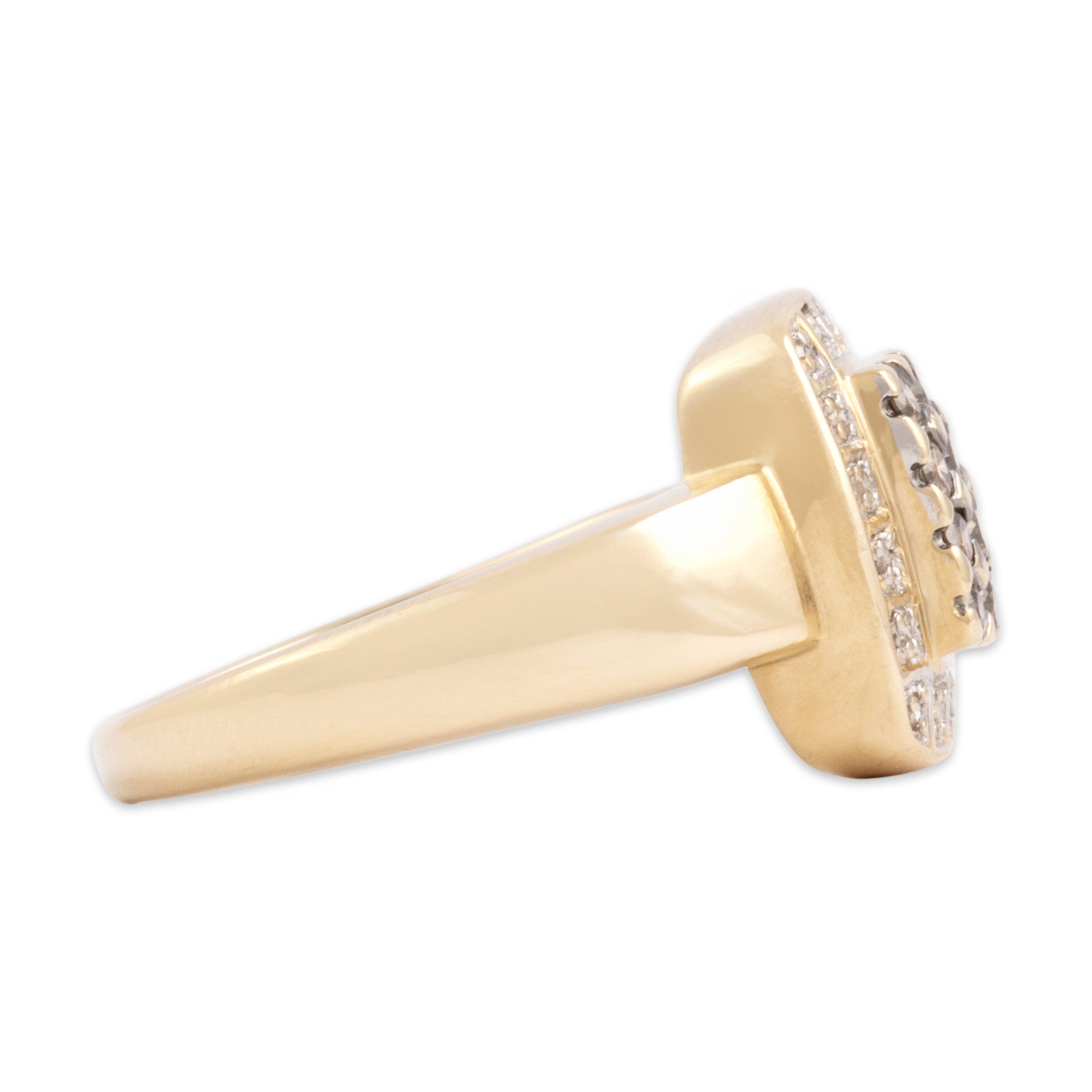Vintage 14k Yellow Gold Chocolate Diamond White Diamond Bold Geometric Halo Ring - Side view