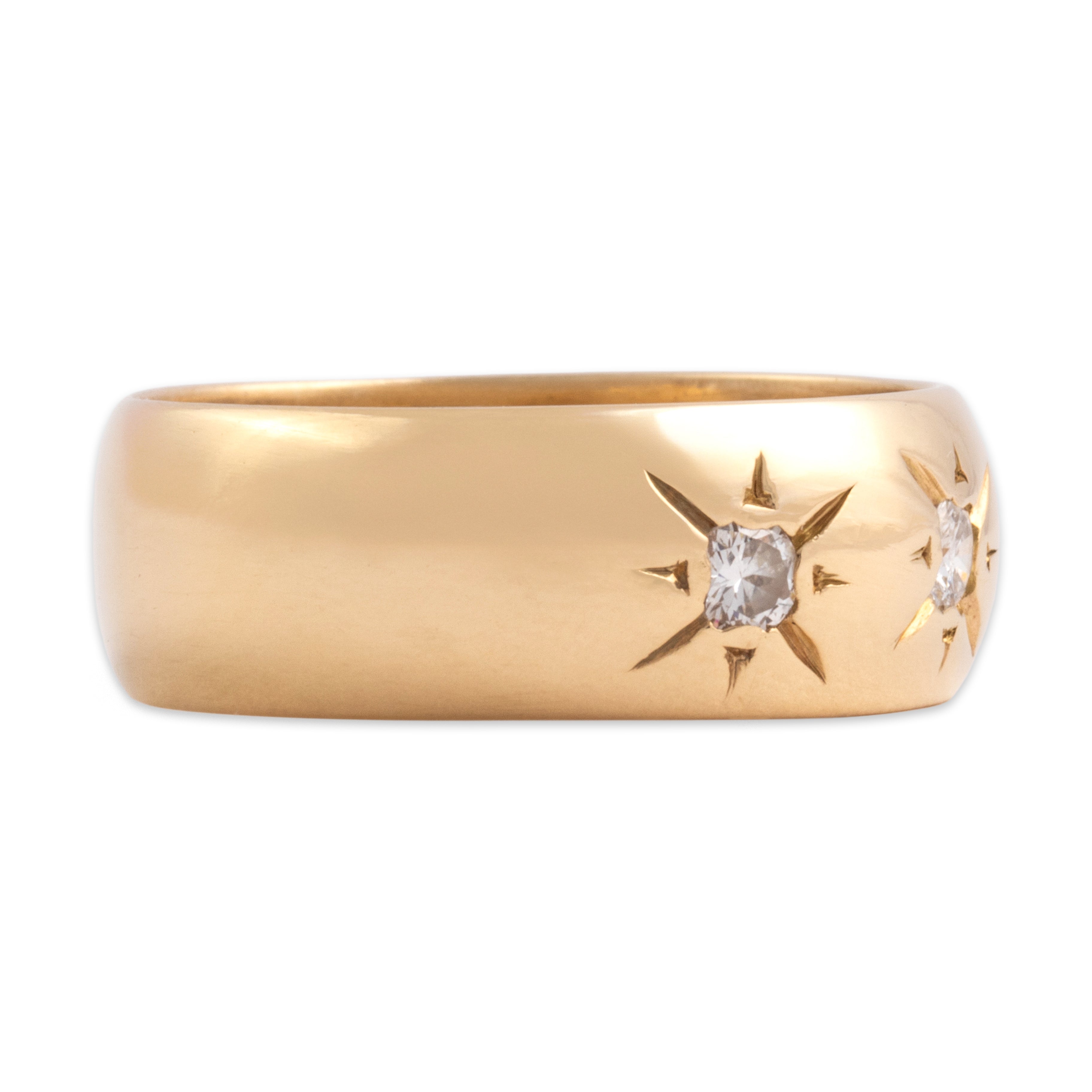 Vintage Substantial 14k Yellow Gold Diamond Sparkling Star-Set Wide Band Ring - Side view