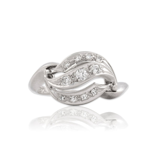 Vintage 14k White Gold Diamond Fabulous Bypass Triple Wave Ring 7.50