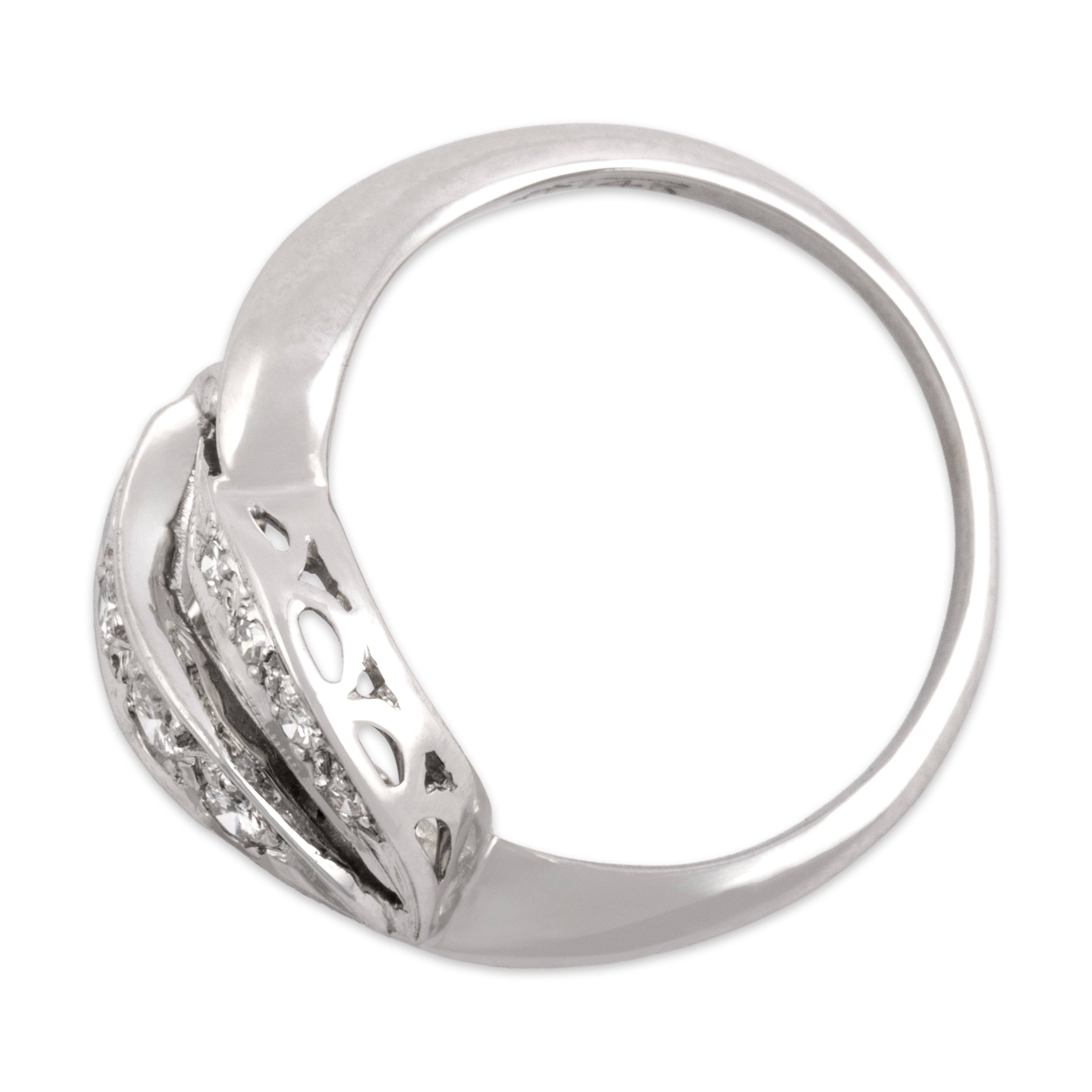 Vintage 14k White Gold Diamond Fabulous Bypass Triple Wave Ring - Overall view