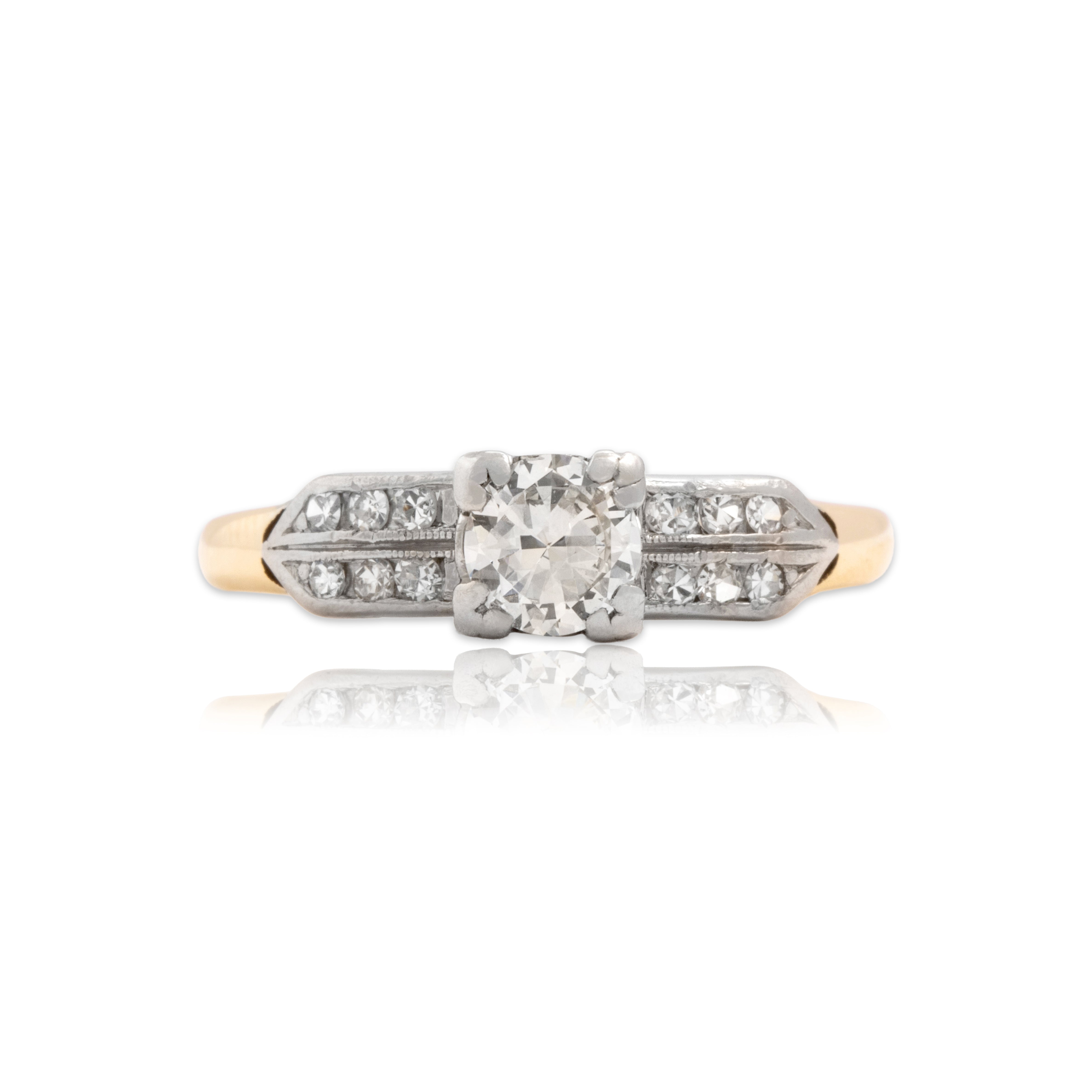 Vintage 14k Yellow & White Gold .51cttw Old European Cut Diamond Ring 7.50