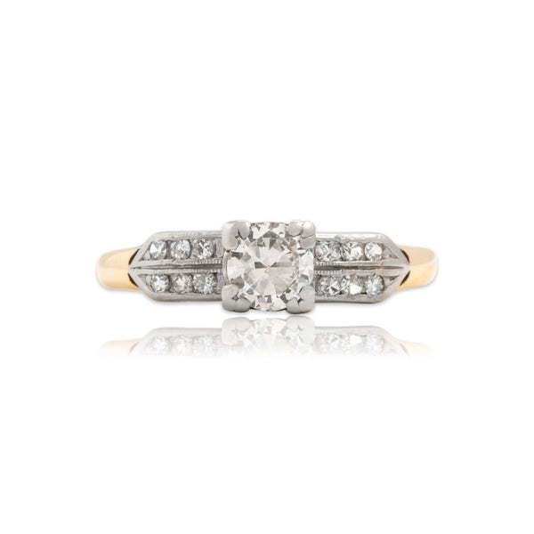 Vintage 14k Yellow & White Gold .51cttw Old European Cut Diamond Ring 7.50