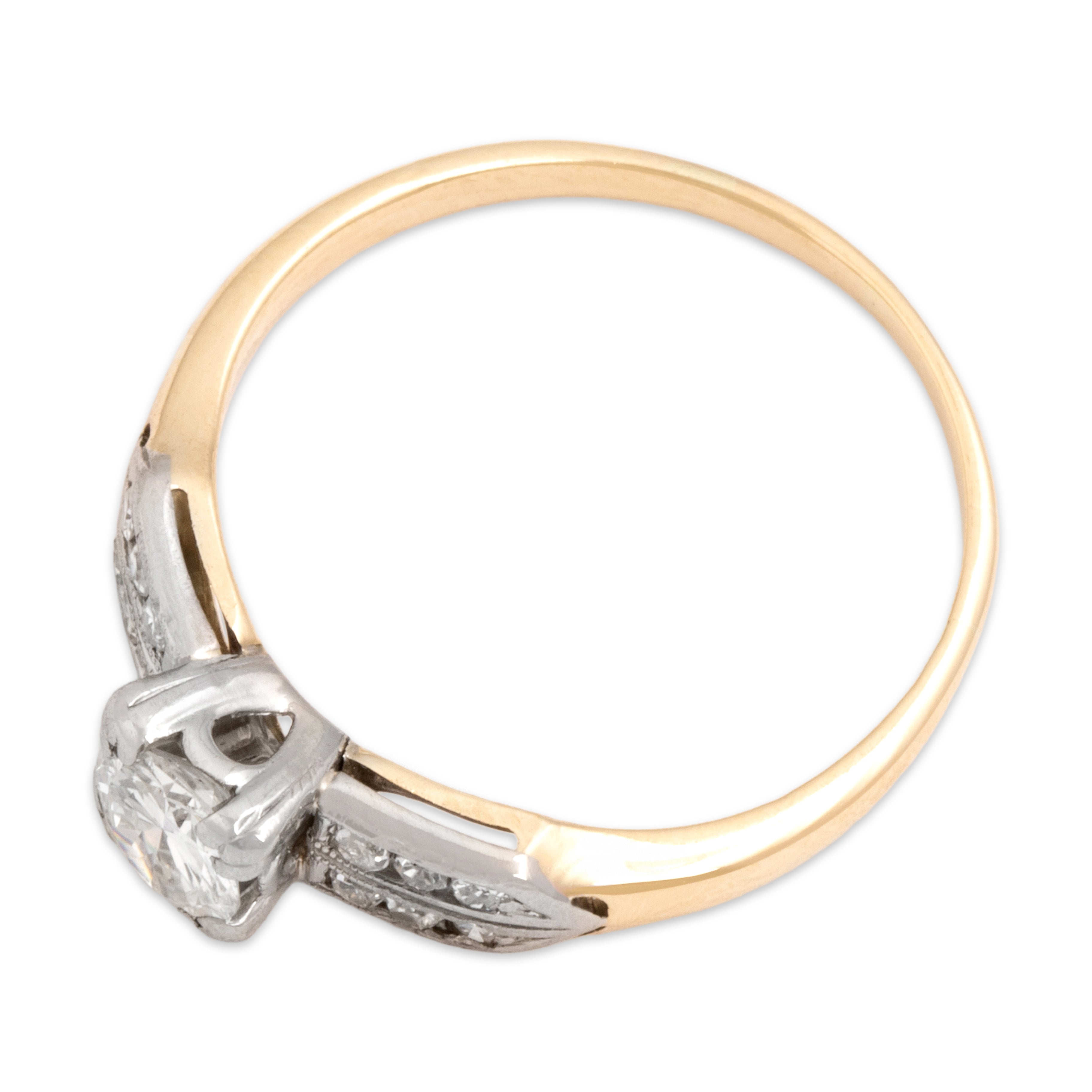 Vintage 14k Yellow & White Gold .51cttw Old European Cut Diamond Dazzling Double Line Shoulder Ring - Overall view