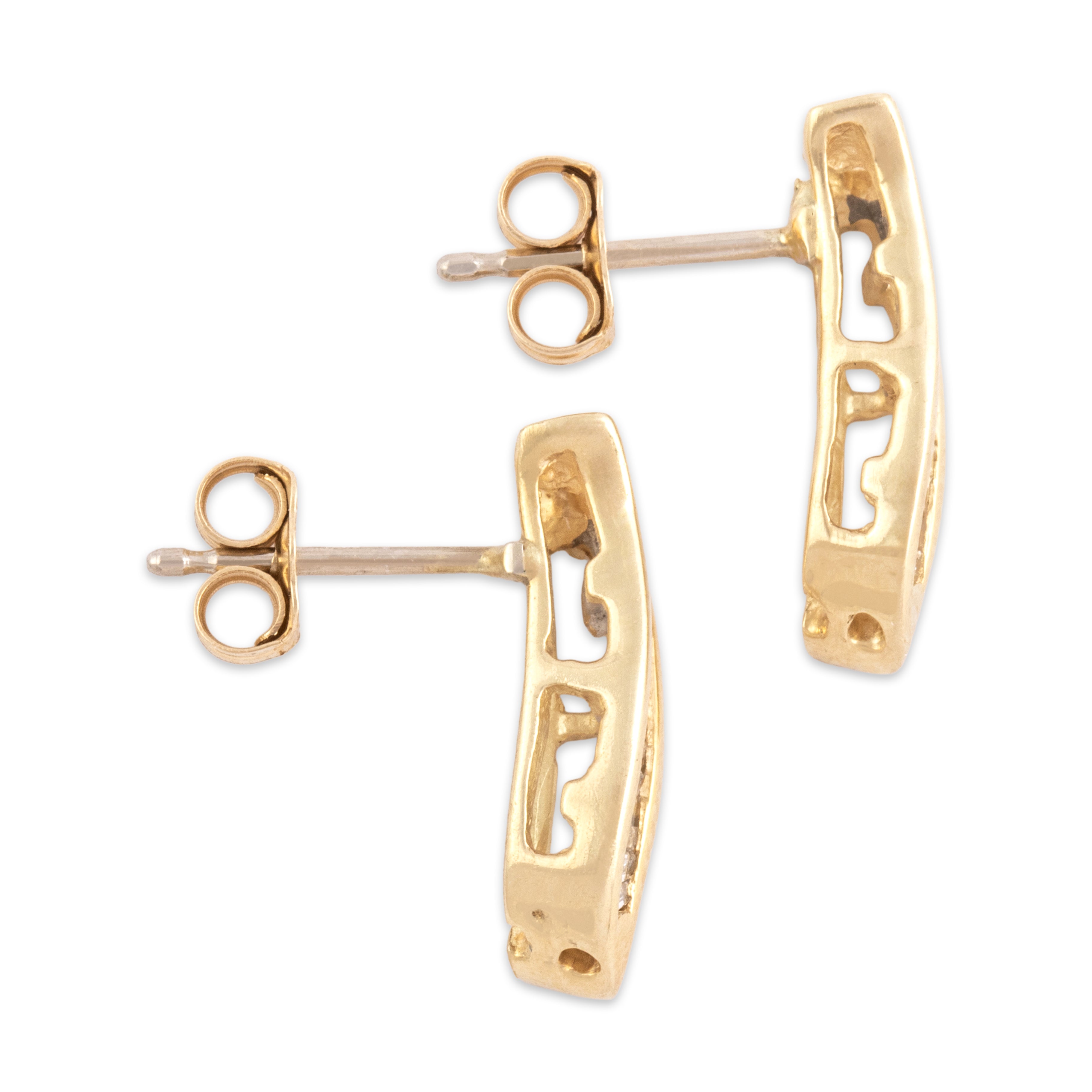 Vintage 14k Yellow Gold Diamond Elegant Channel Wave Stud Earrings - Side view