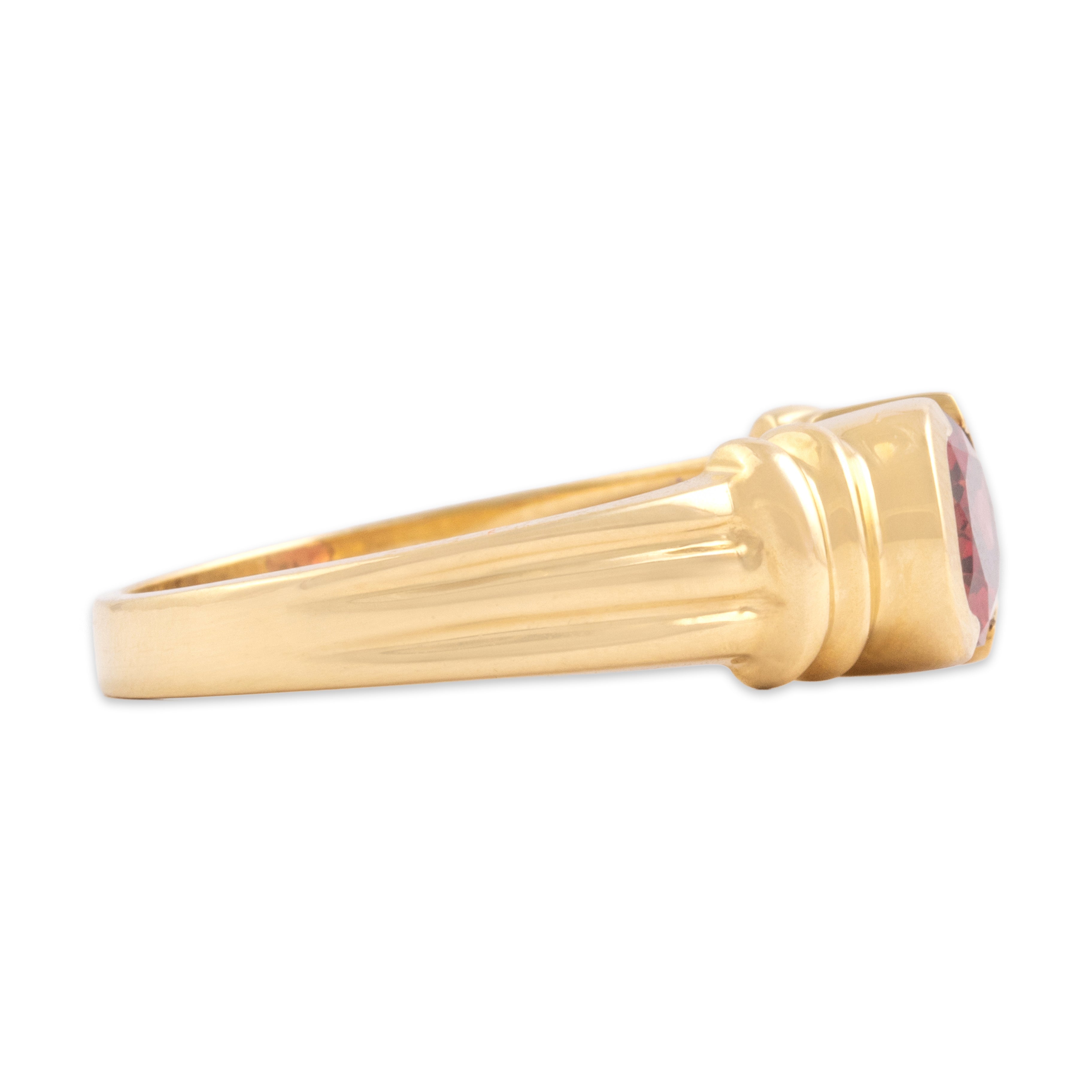 Vintage 14k Yellow Gold 1.35ct Pink Garnet Chic East-West Partial Bezel Ring - Side view