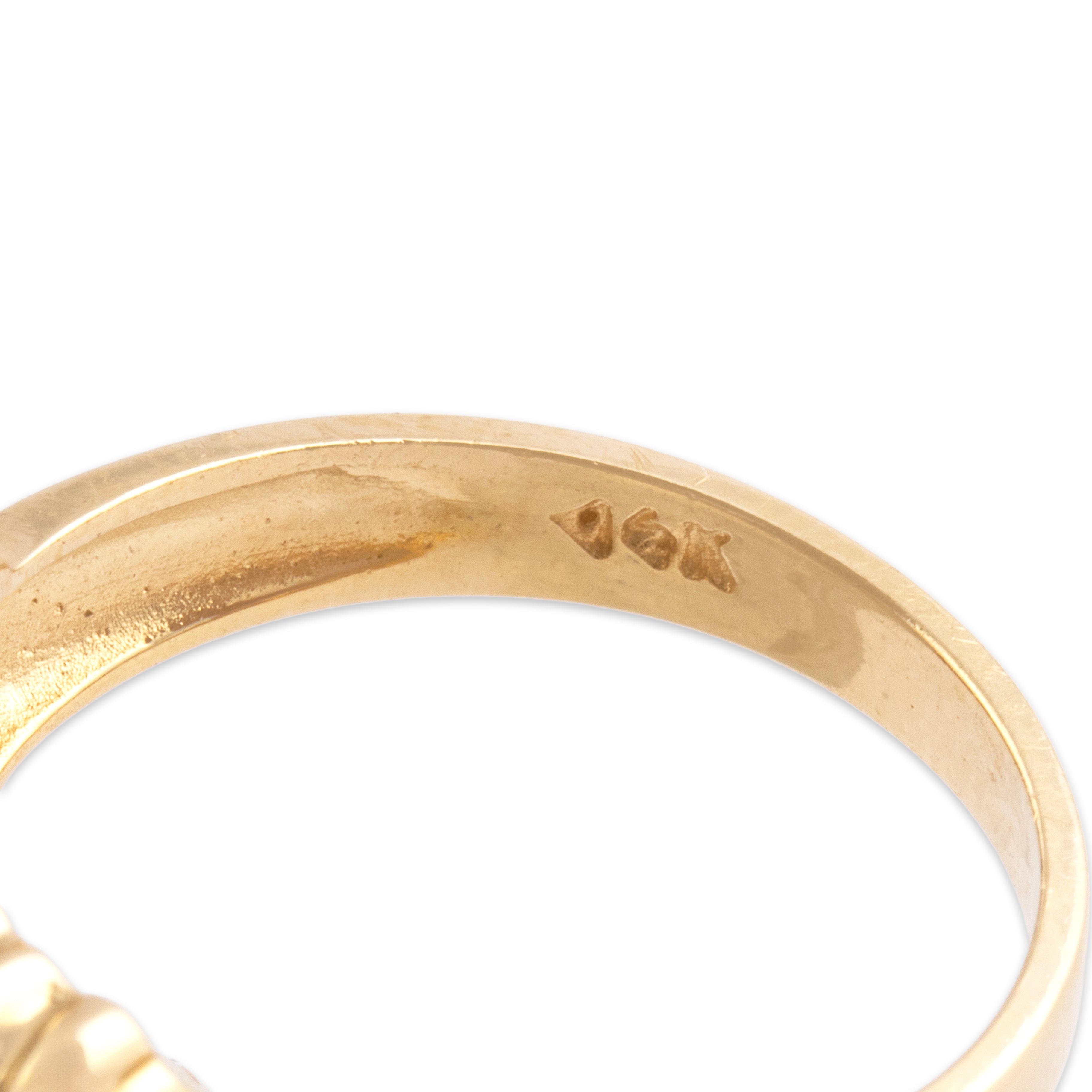 Vintage 14k Yellow Gold 1.35ct Pink Garnet Chic East-West Partial Bezel Ring - Hallmark view