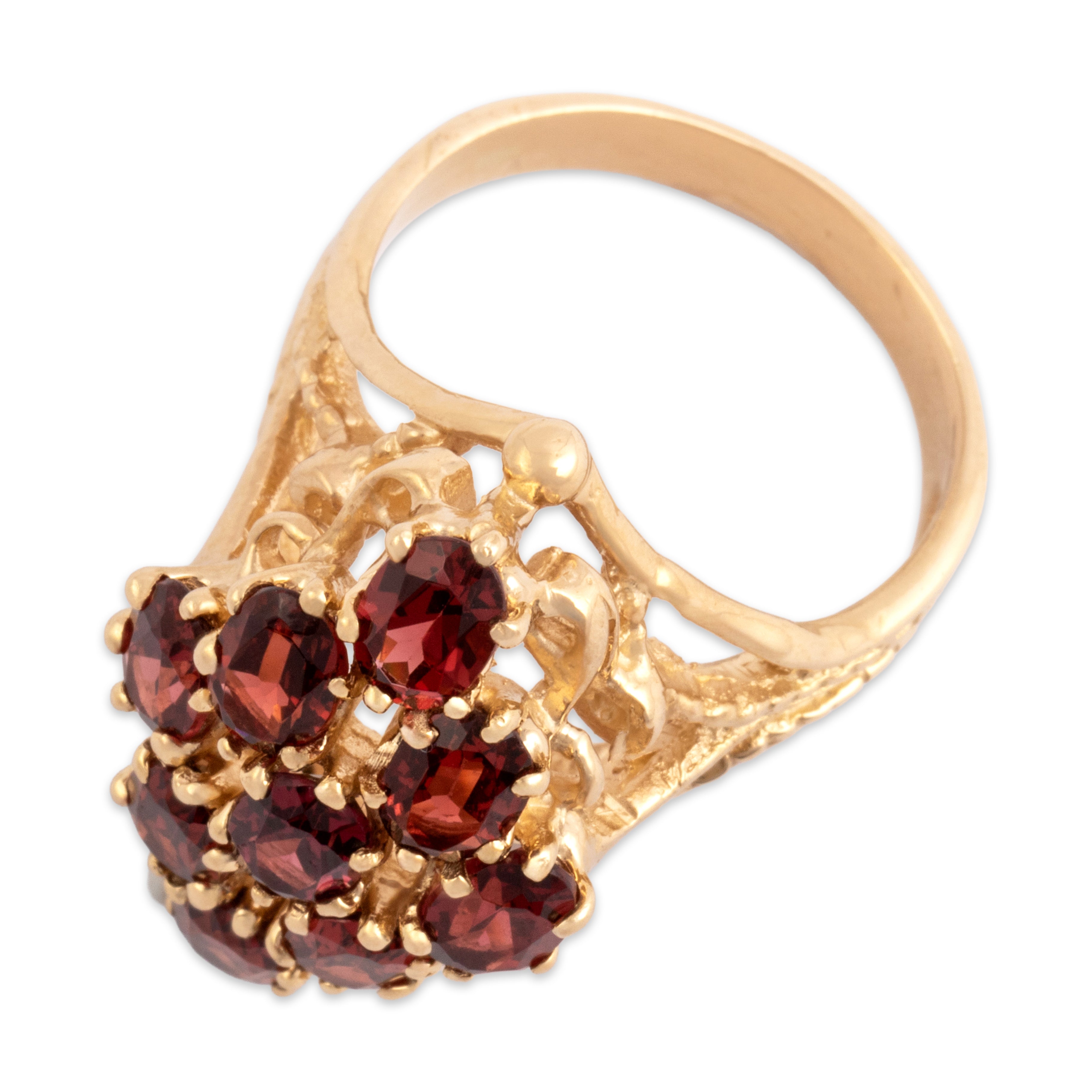 Vintage 14k Yellow Gold 4.14cttw Garnet Brutalist Kite Cluster Ring - Overall view