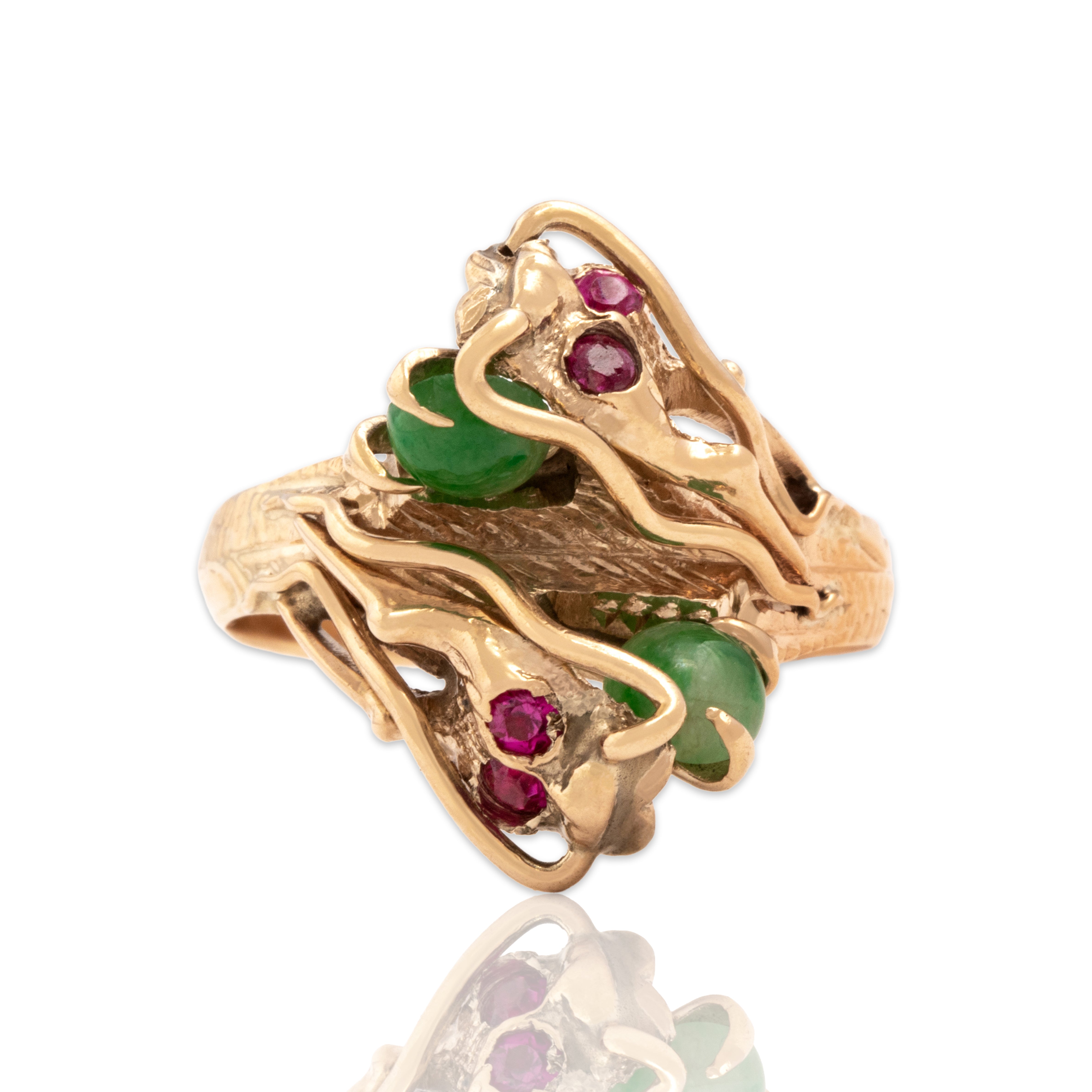 Vintage 14k Yellow Gold .72cttw Natural Jade Synthetic Ruby Natural Ruby Ring 8.00