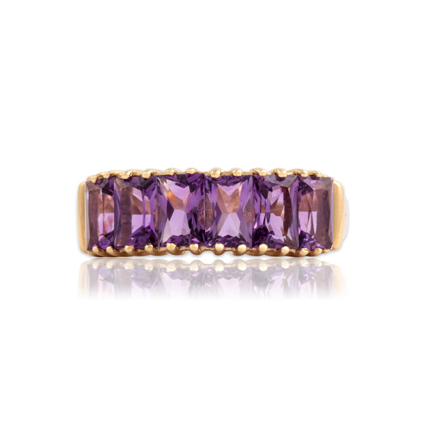 Vintage 14k Yellow Gold 2.9cttw Amethyst Bold Purple Line Ring 10.00