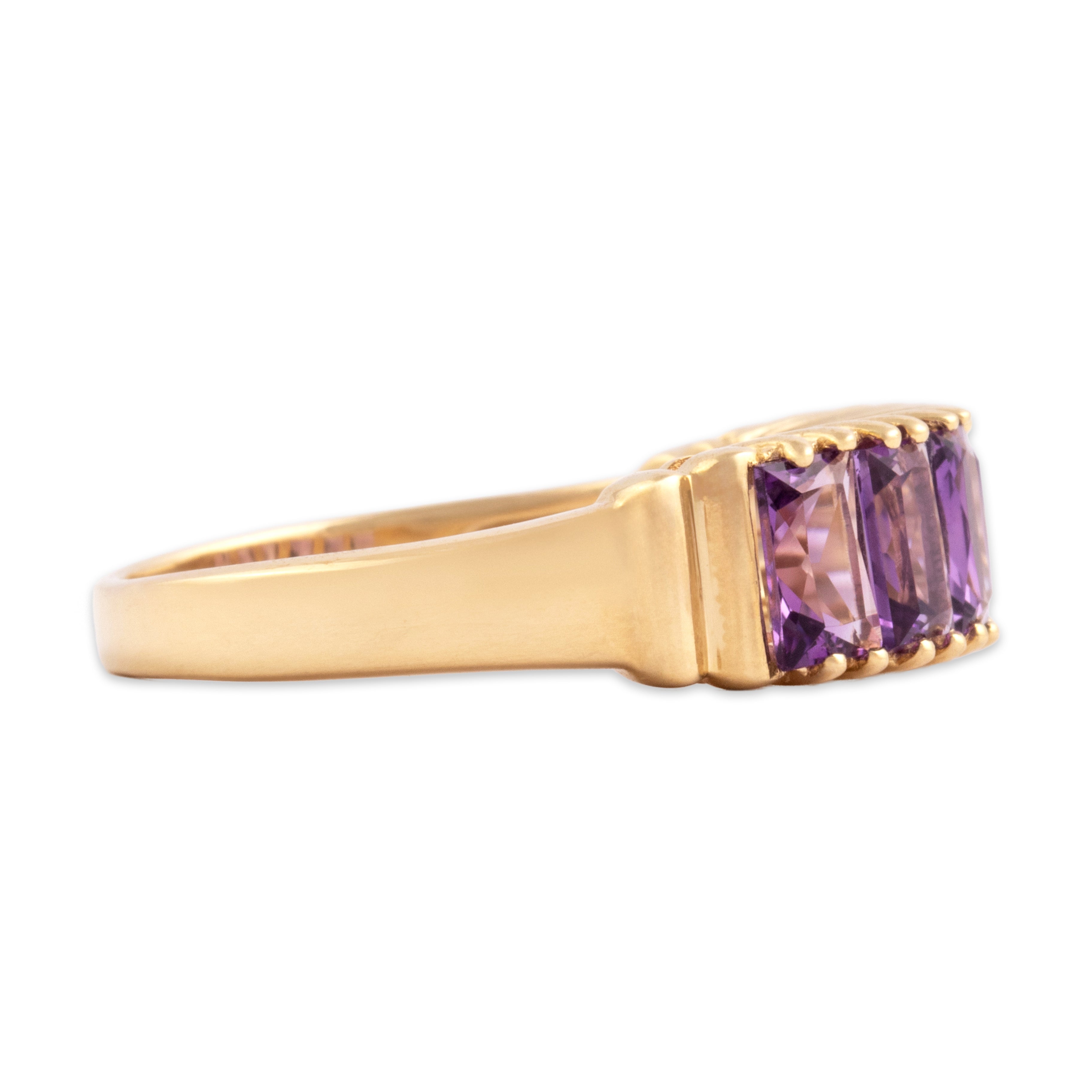 Vintage 14k Yellow Gold 2.9cttw Amethyst Bold Purple Line Ring - Side view