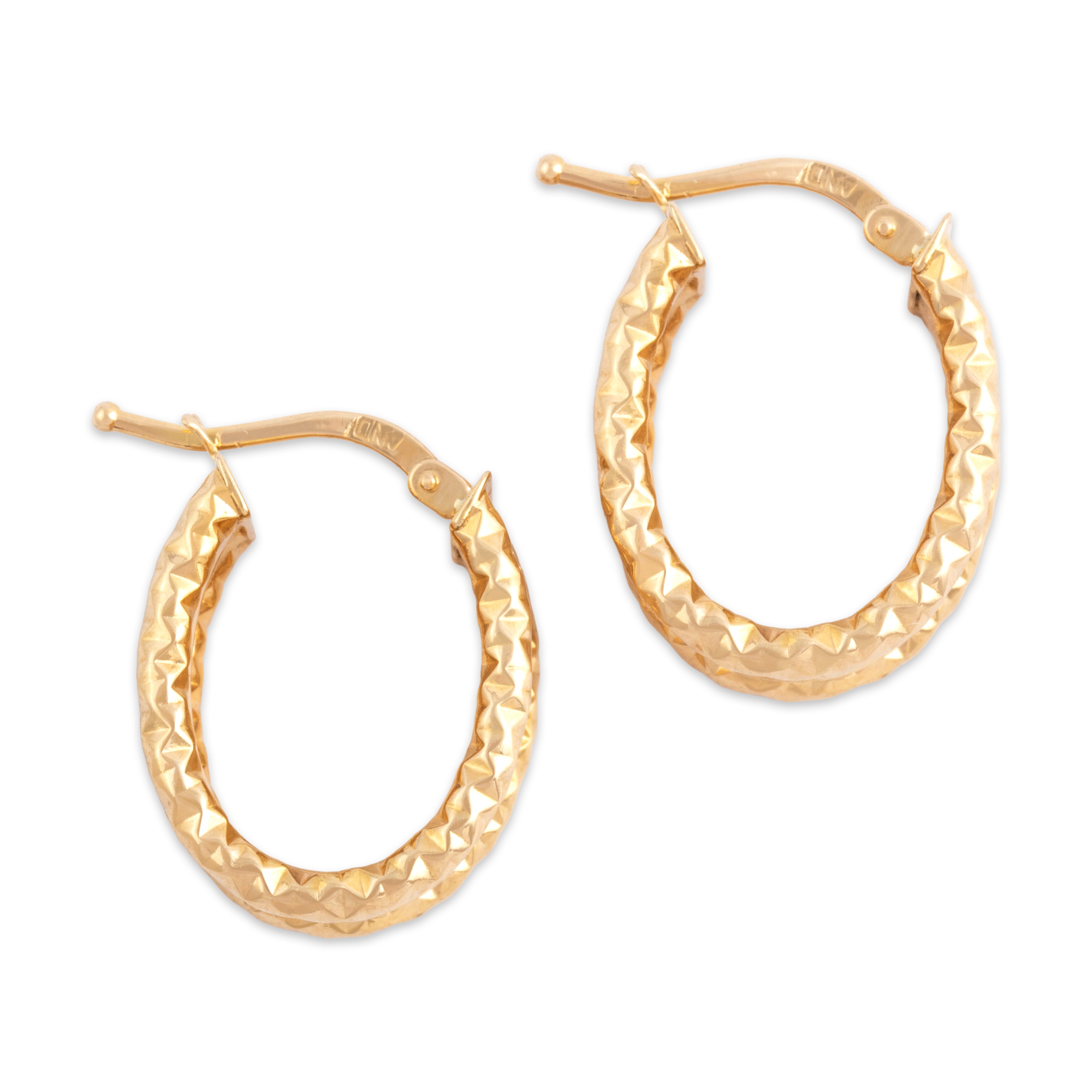 Vintage 14k Yellow Gold Funky Textured Brushed Oval Hoop Earrings - Side view