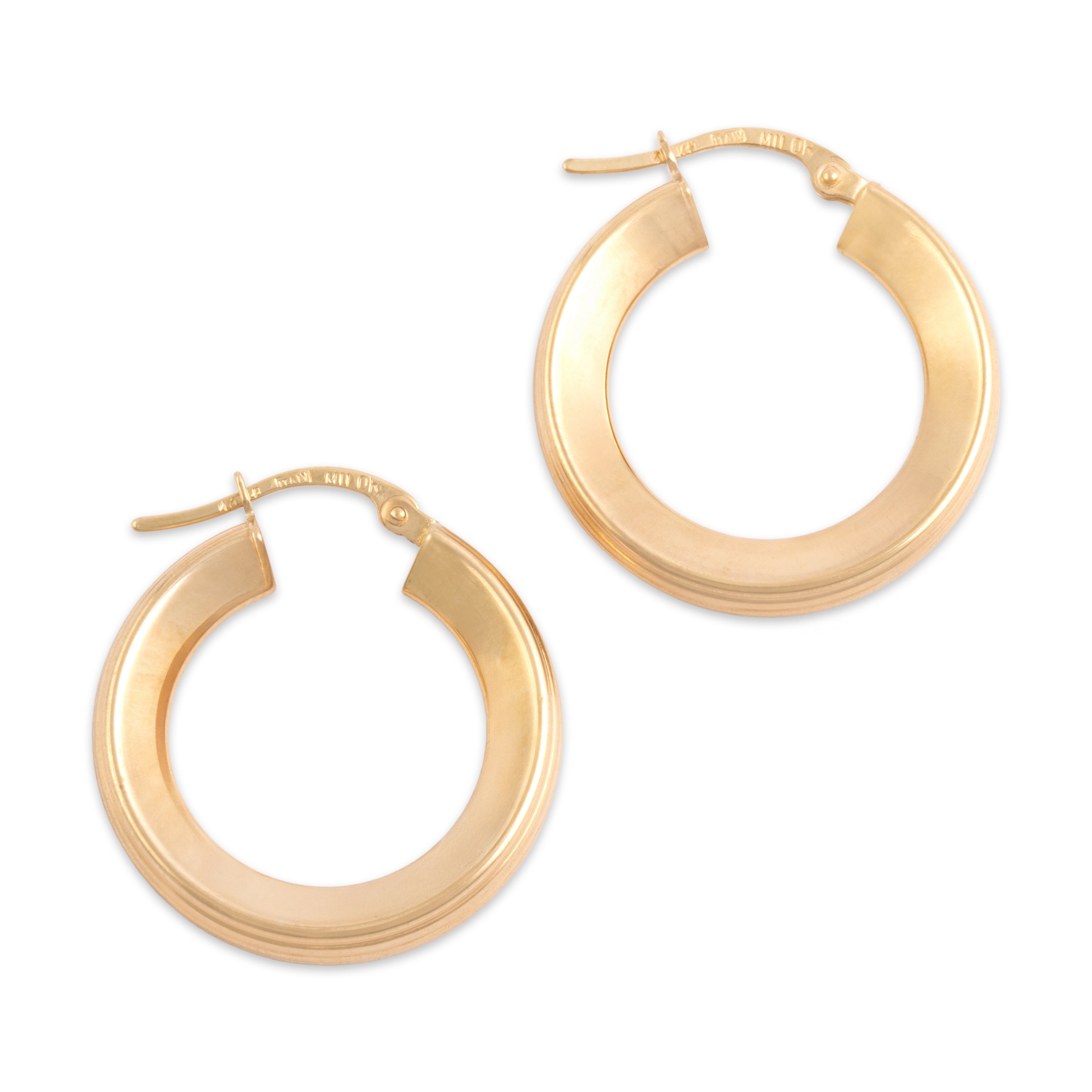 Vintage Italian 14k Yellow Gold Classic Gleaming Column Hoop Earrings