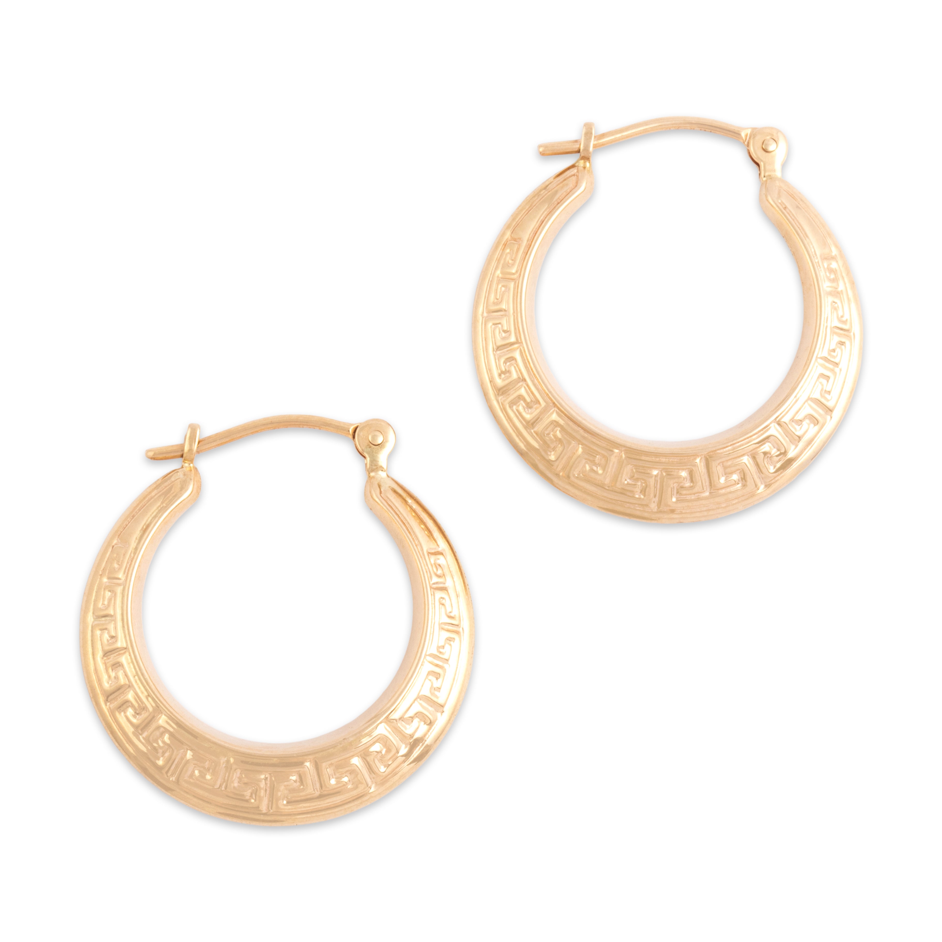 Vintage 14k Yellow Gold Chic Greek Key Motif Hoop Earrings - Side view