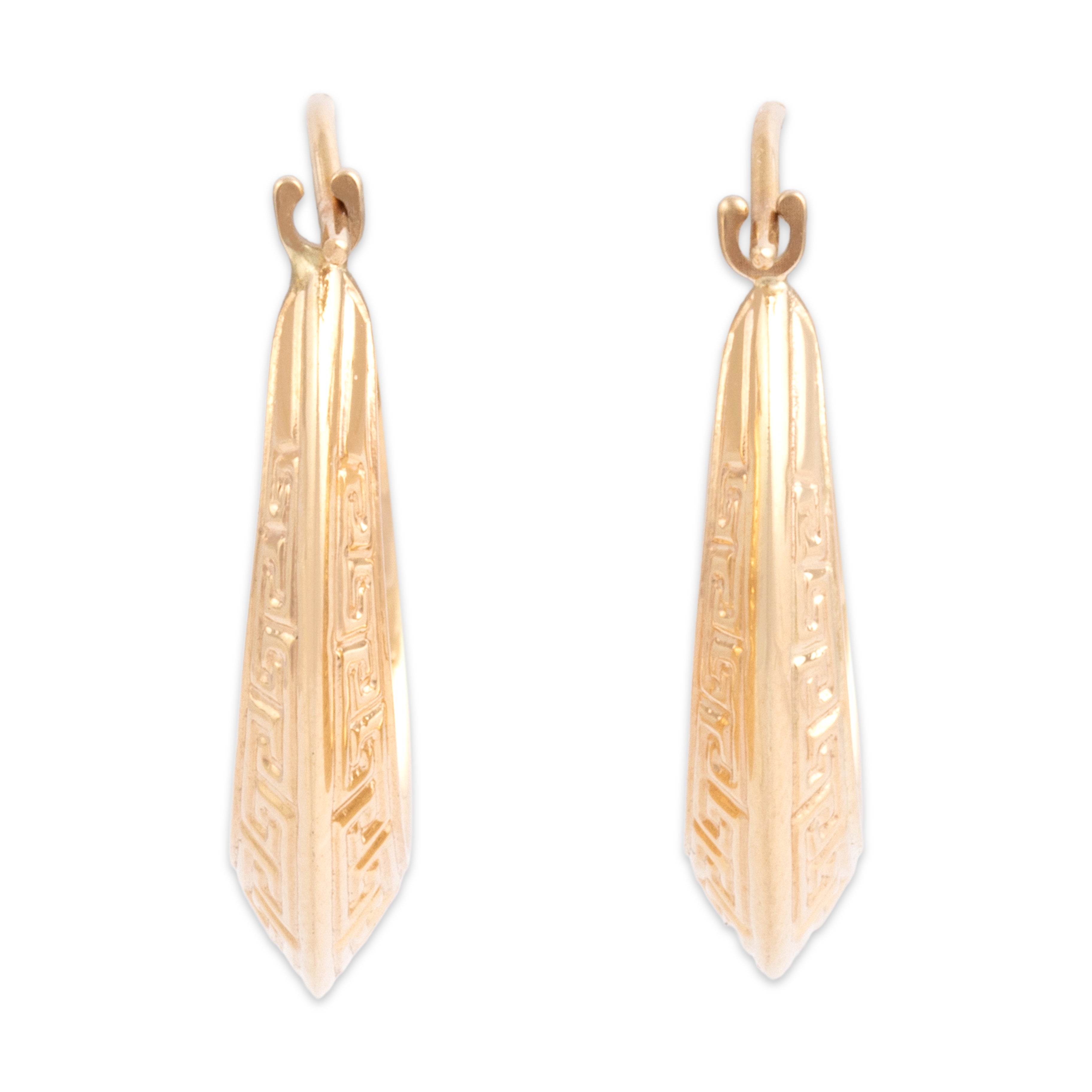 Vintage 14k Yellow Gold Chic Greek Key Motif Hoop Earrings - Overall view