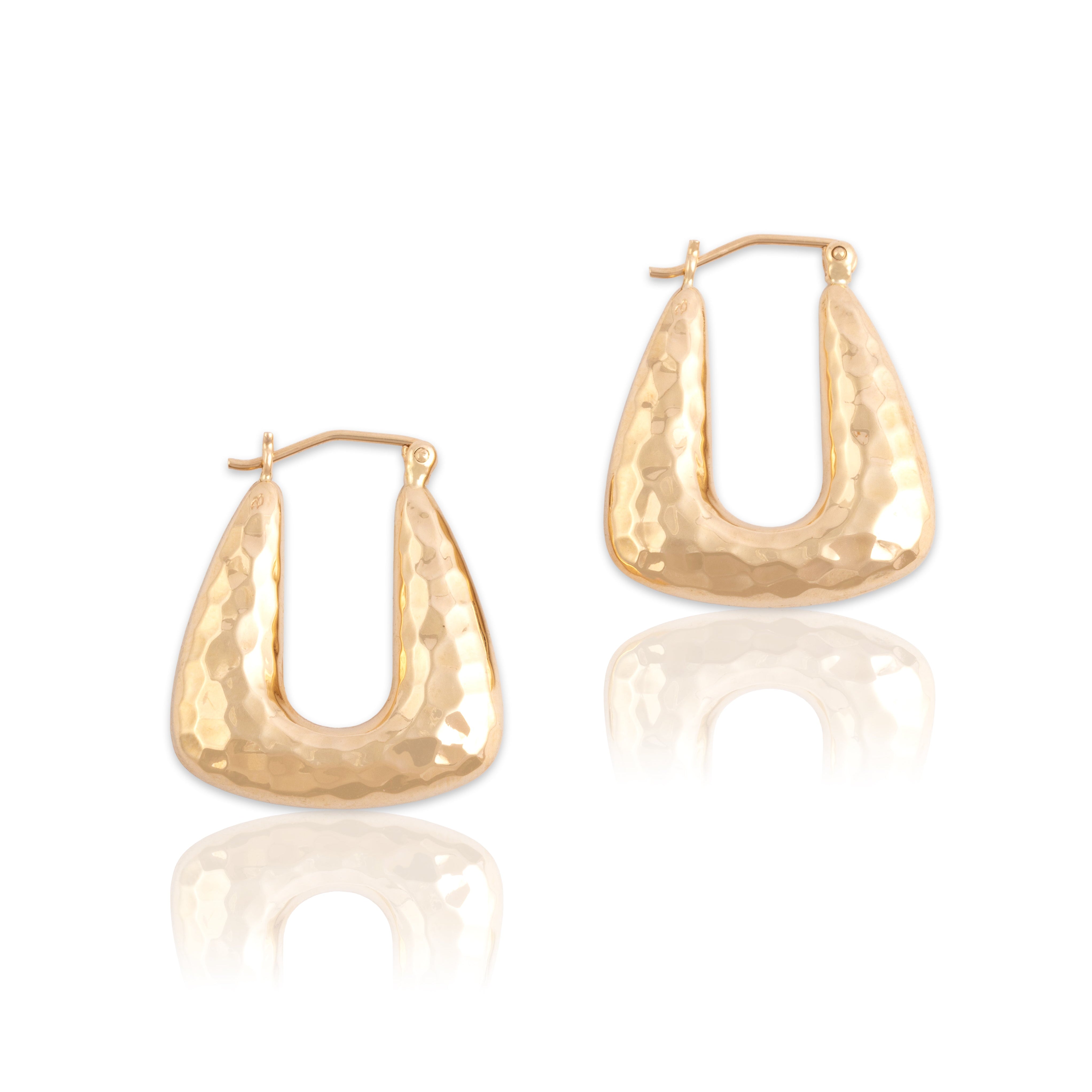 Vintage 14k Yellow Gold Chic Hammered Geometric Hoop Earrings