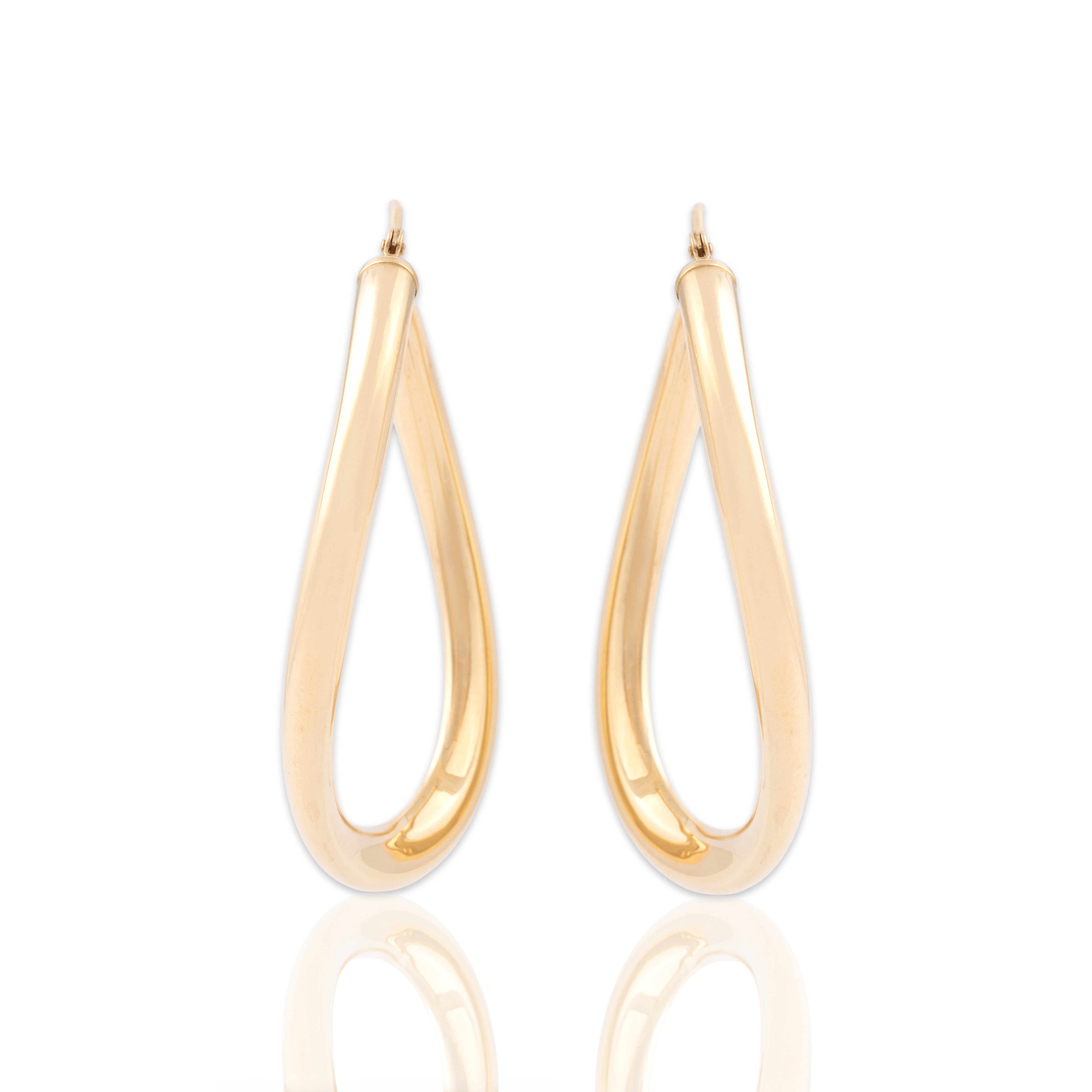 Vintage Lightweight 14k Yellow Gold Twisting Tube Hoop Earrings