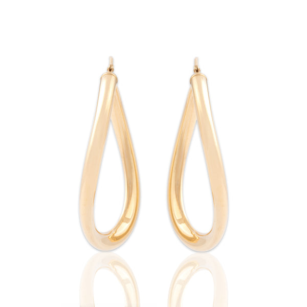 Vintage Lightweight 14k Yellow Gold Twisting Tube Hoop Earrings