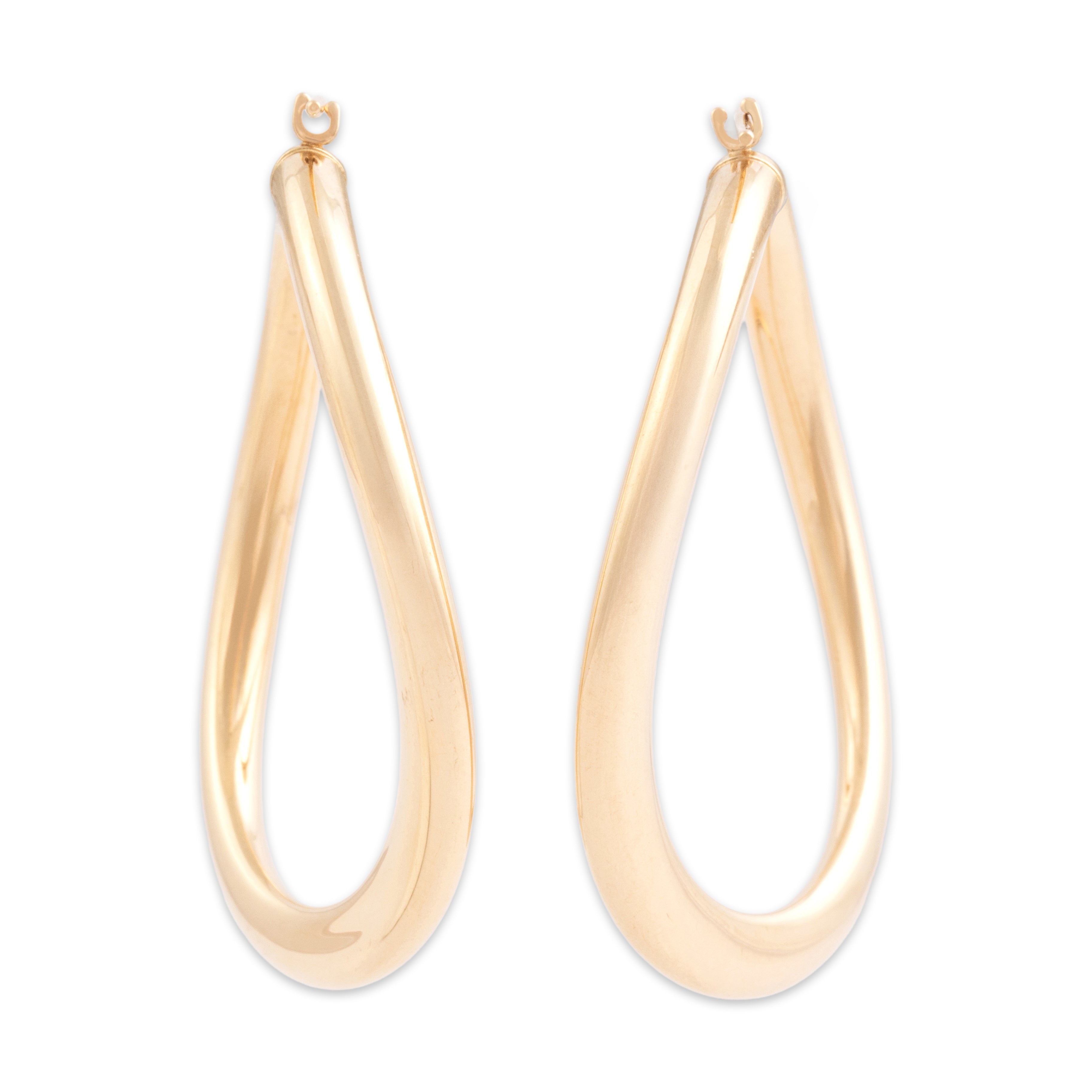 Vintage Lightweight 14k Yellow Gold Twisting Tube Hoop Earrings - Overall view