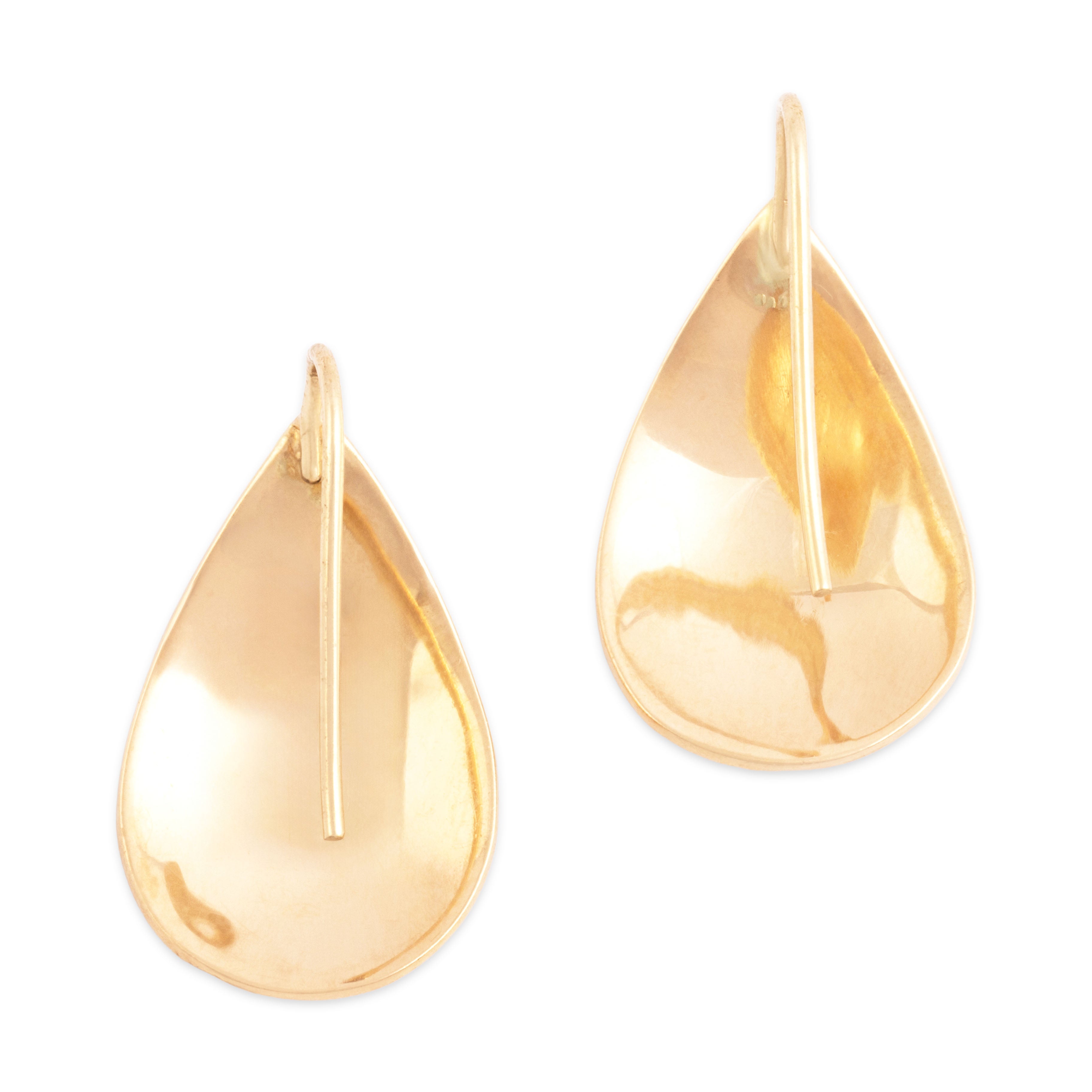 Vintage 14k Yellow Gold Gleaming Artistic Teardrop Earrings