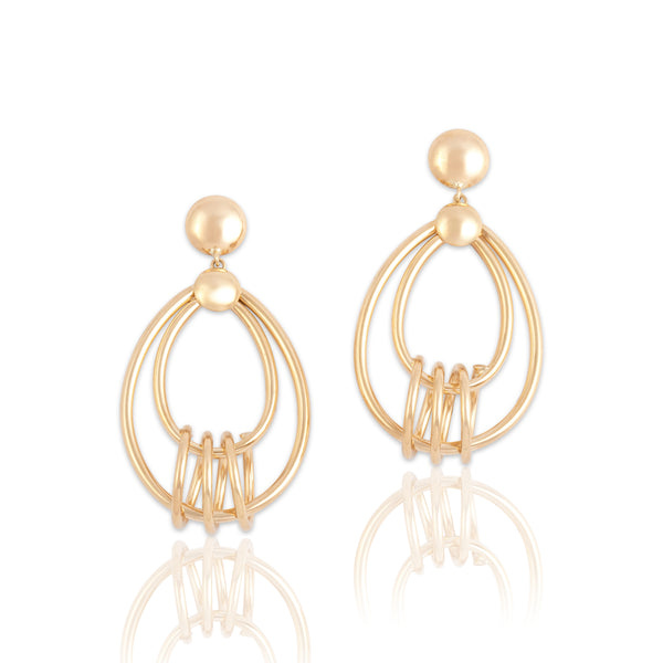 Vintage Large 14k Yellow Gold Dimensional Oblong Spiral Dangle Earrings - Close-up view