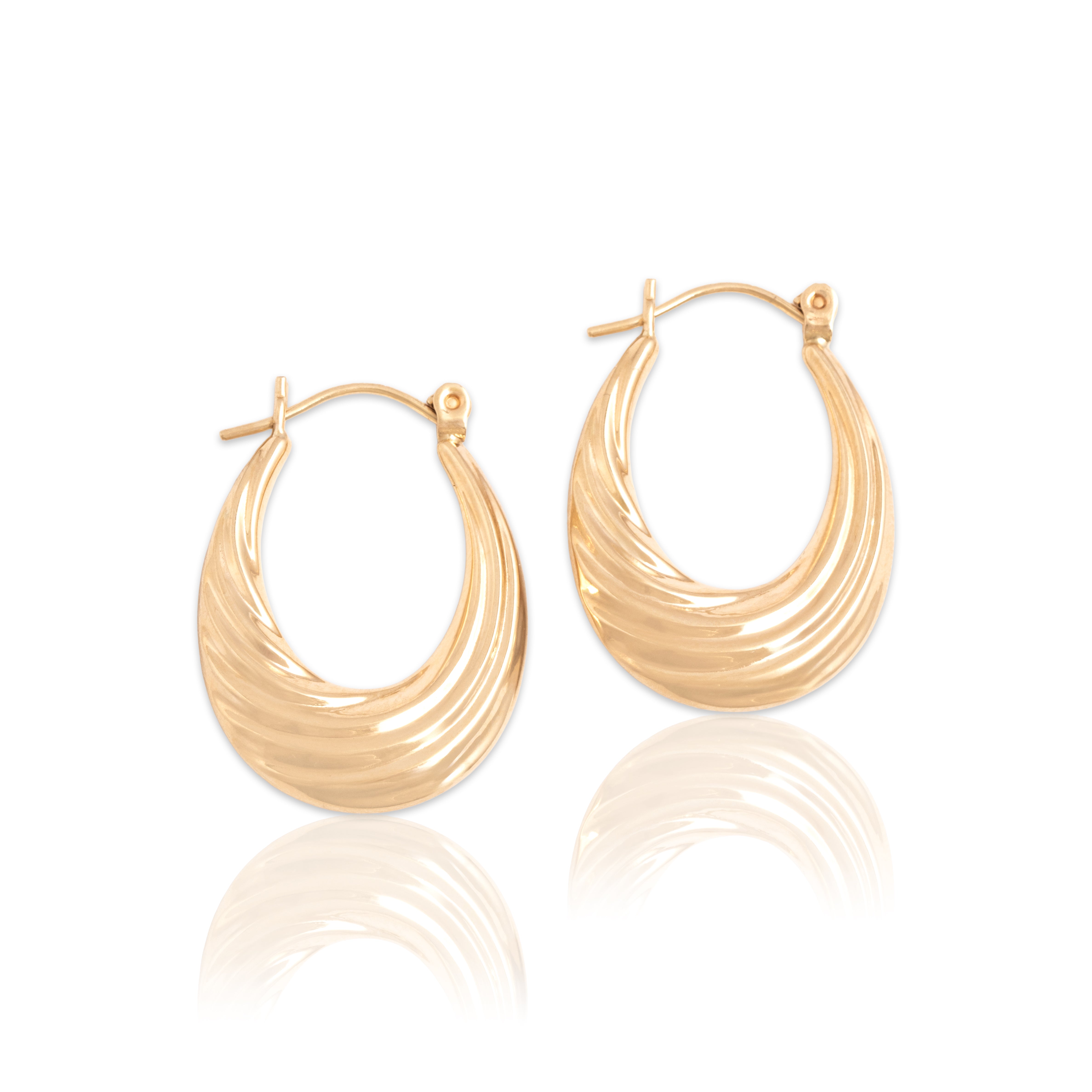 Vintage 14k Yellow Gold Lovely Puffy Swirl Hoop Earrings - Side view