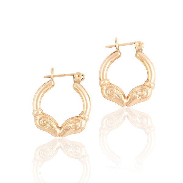 Vintage 14k Yellow Gold Double Ram Head Small Hoop Earrings