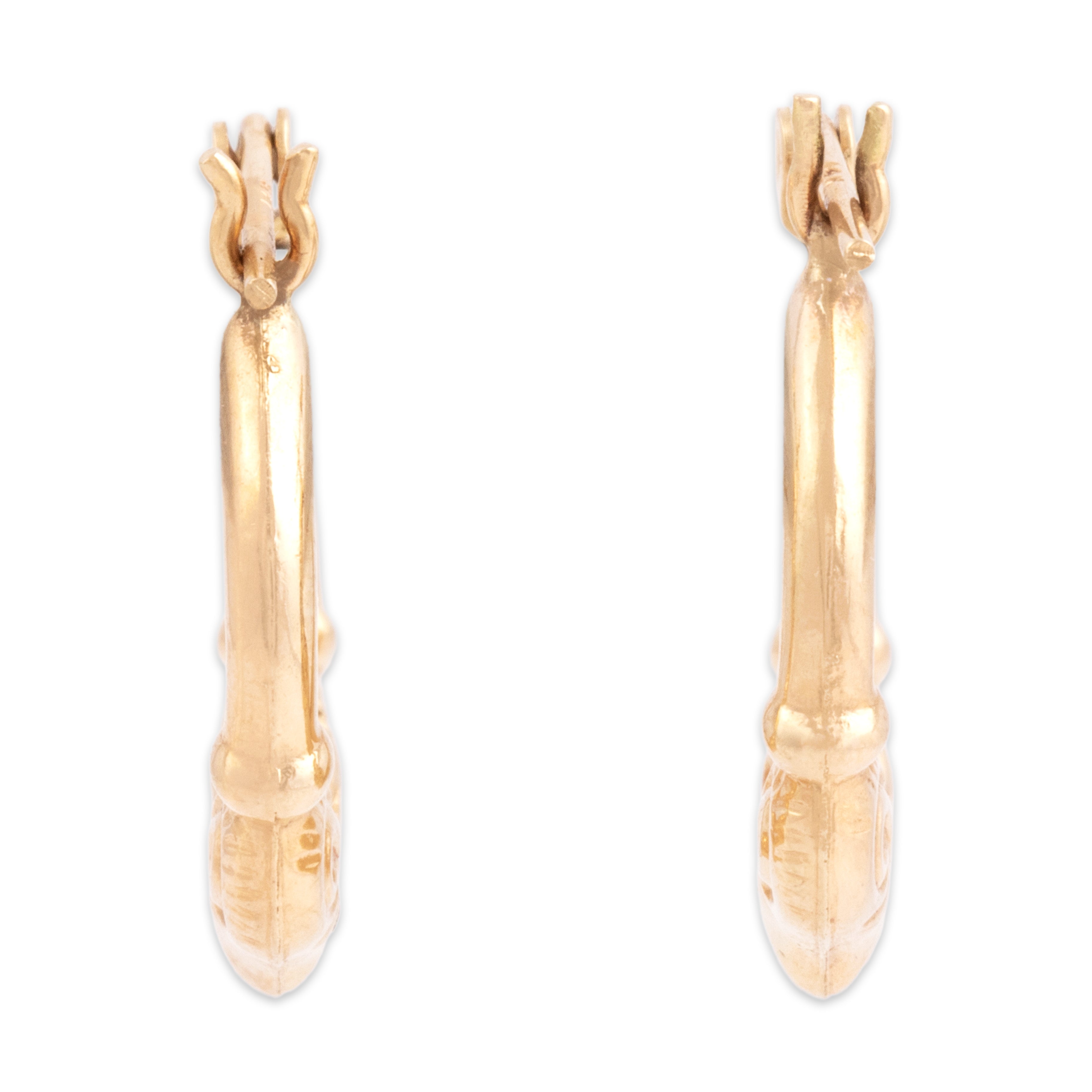 Vintage Small 14k Yellow Gold Double Ram Head Hoop Earrings - Overall view
