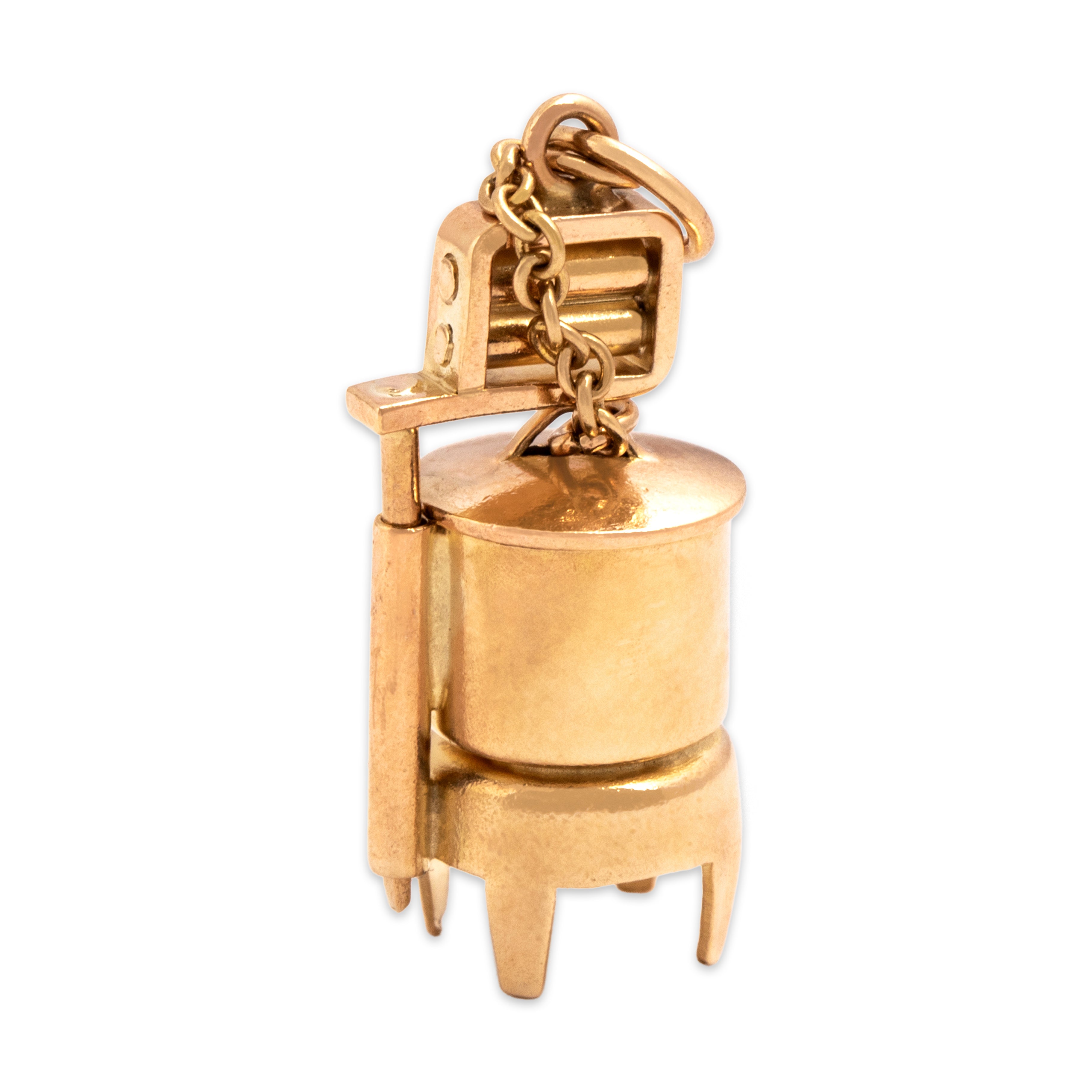 Vintage 14k Yellow Gold Dimensional Articulated Wringer Washing Machine Charm / Pendant - Overall view