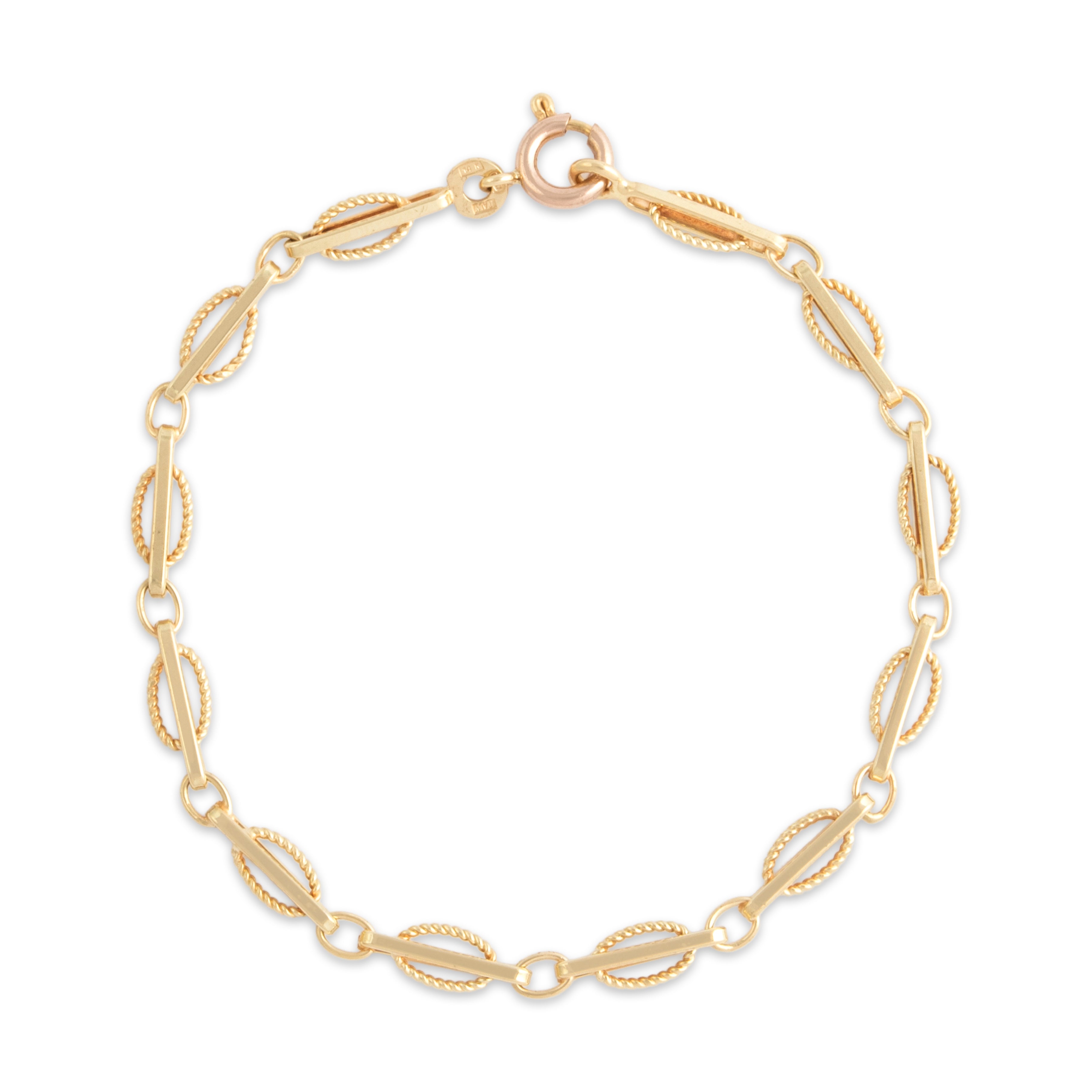 Vintage Italian 14k Yellow & Rose Gold Rope Loop Bar Link Bracelet - Close-up view