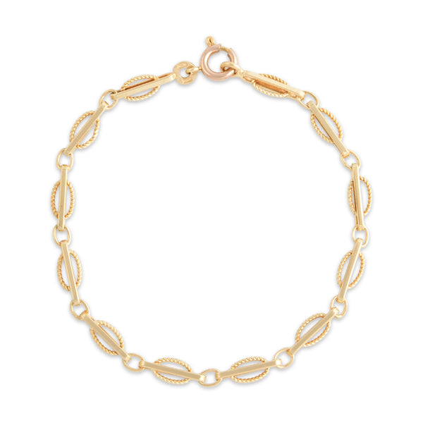 Vintage Italian 14k Yellow & Rose Gold Rope Loop Bar Link Bracelet 6.5