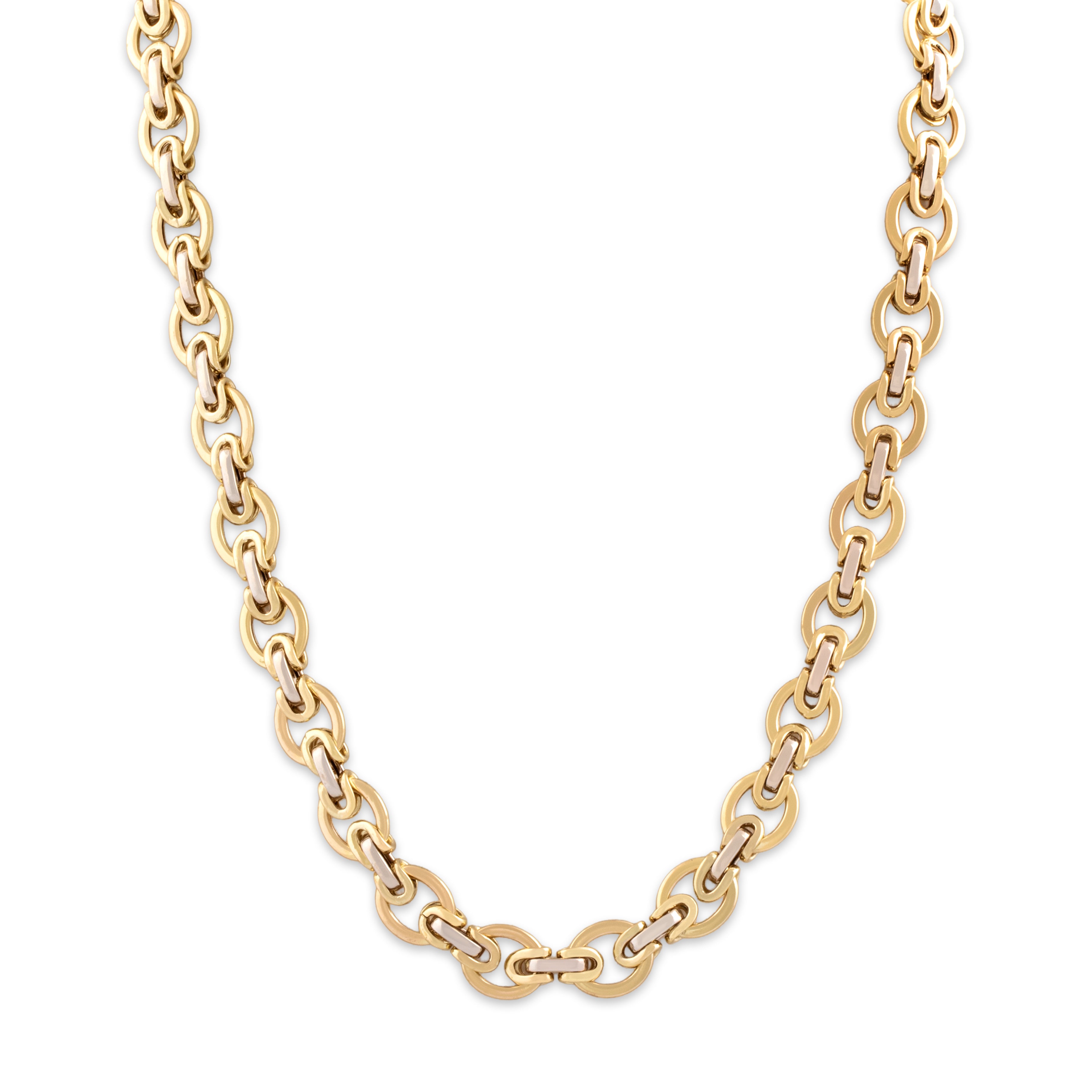 Vintage Italian 14k Yellow & White Gold Bold Link Statement Necklace - Close-up view