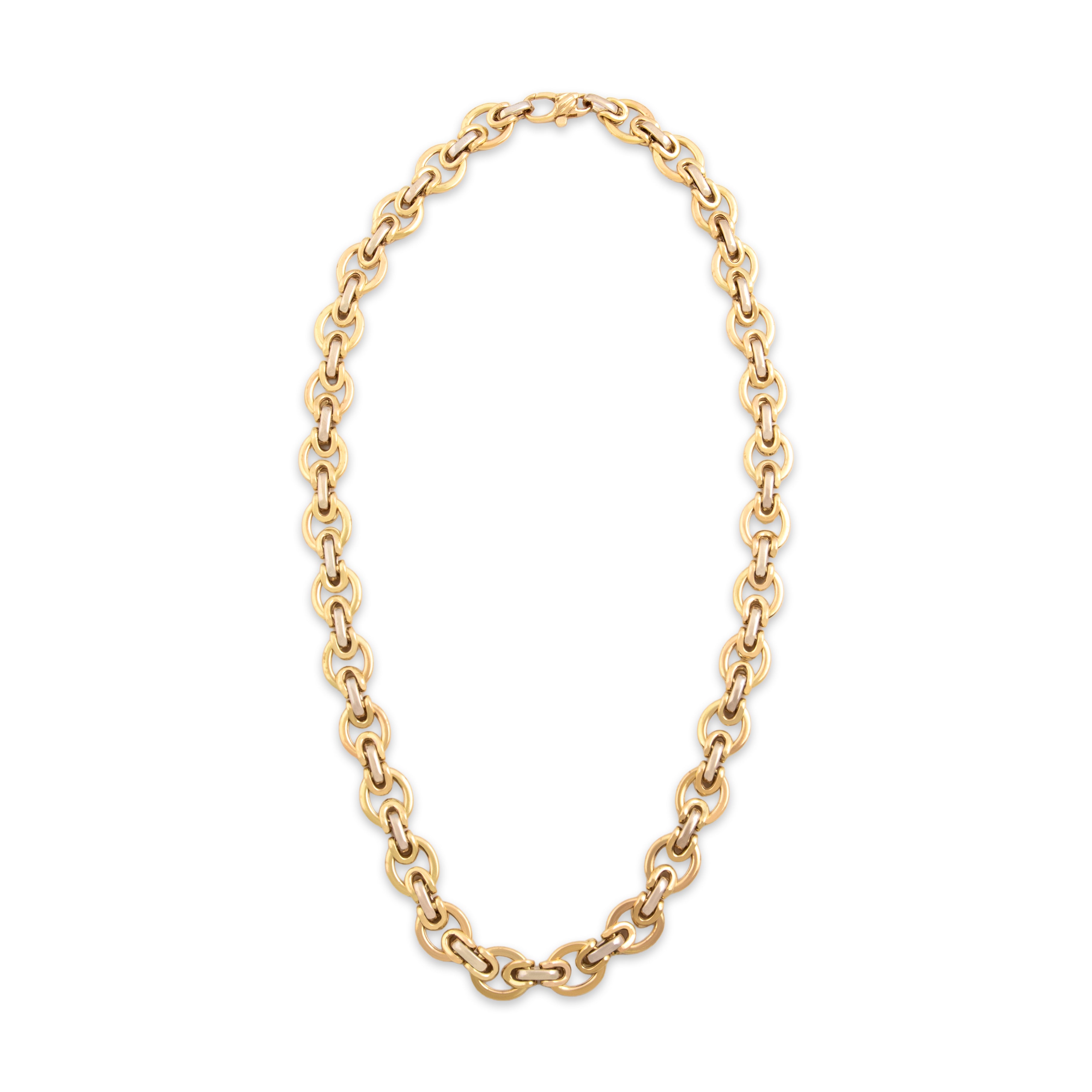 Vintage Italian 14k Yellow & White Gold Bold Link Statement Necklace - Overall view
