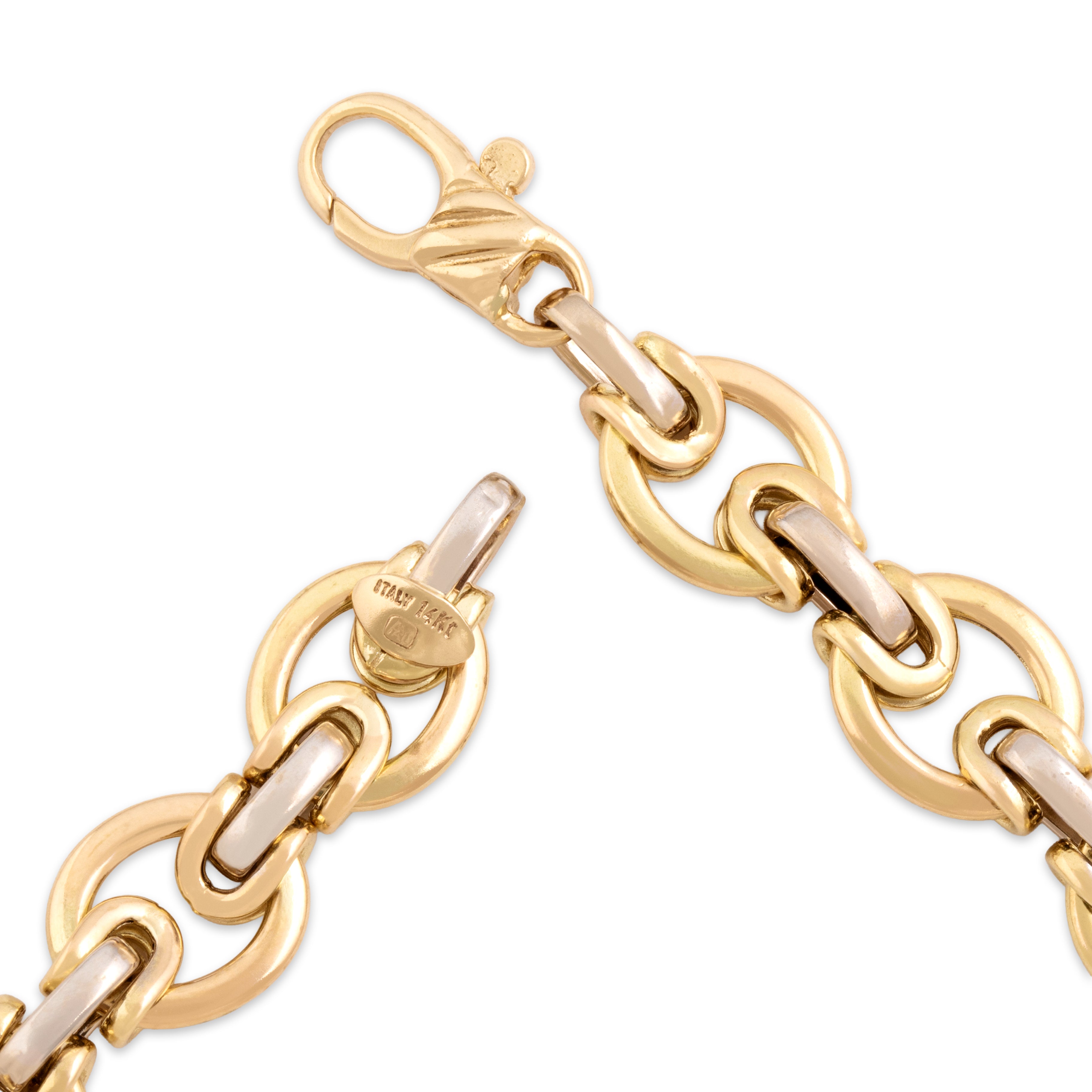 Vintage Italian 14k Yellow & White Gold Bold Link Statement Necklace - clasp view