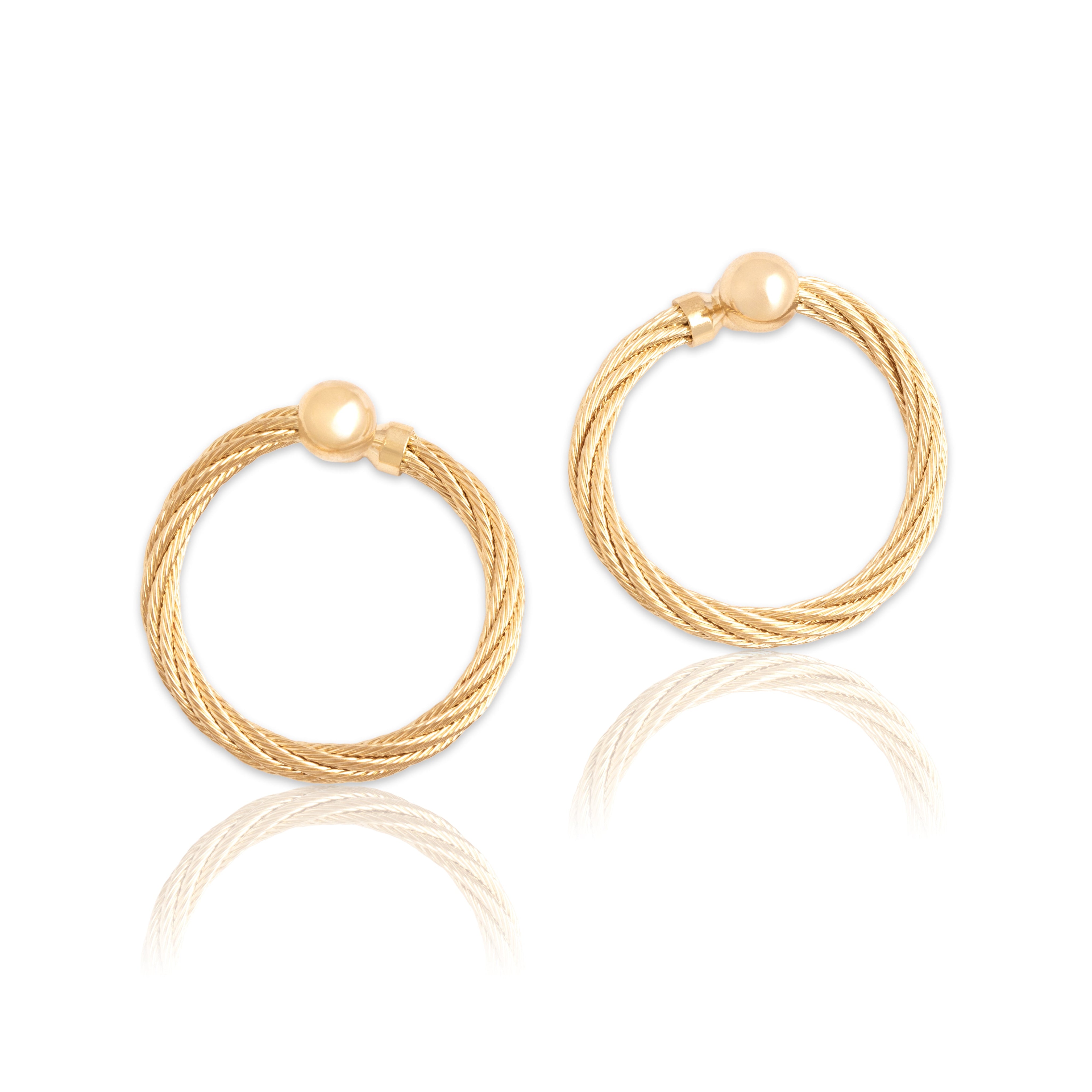 Vintage 14k Yellow Gold Fantastic Wrapping Loop Hoop Earrings - Close-up view