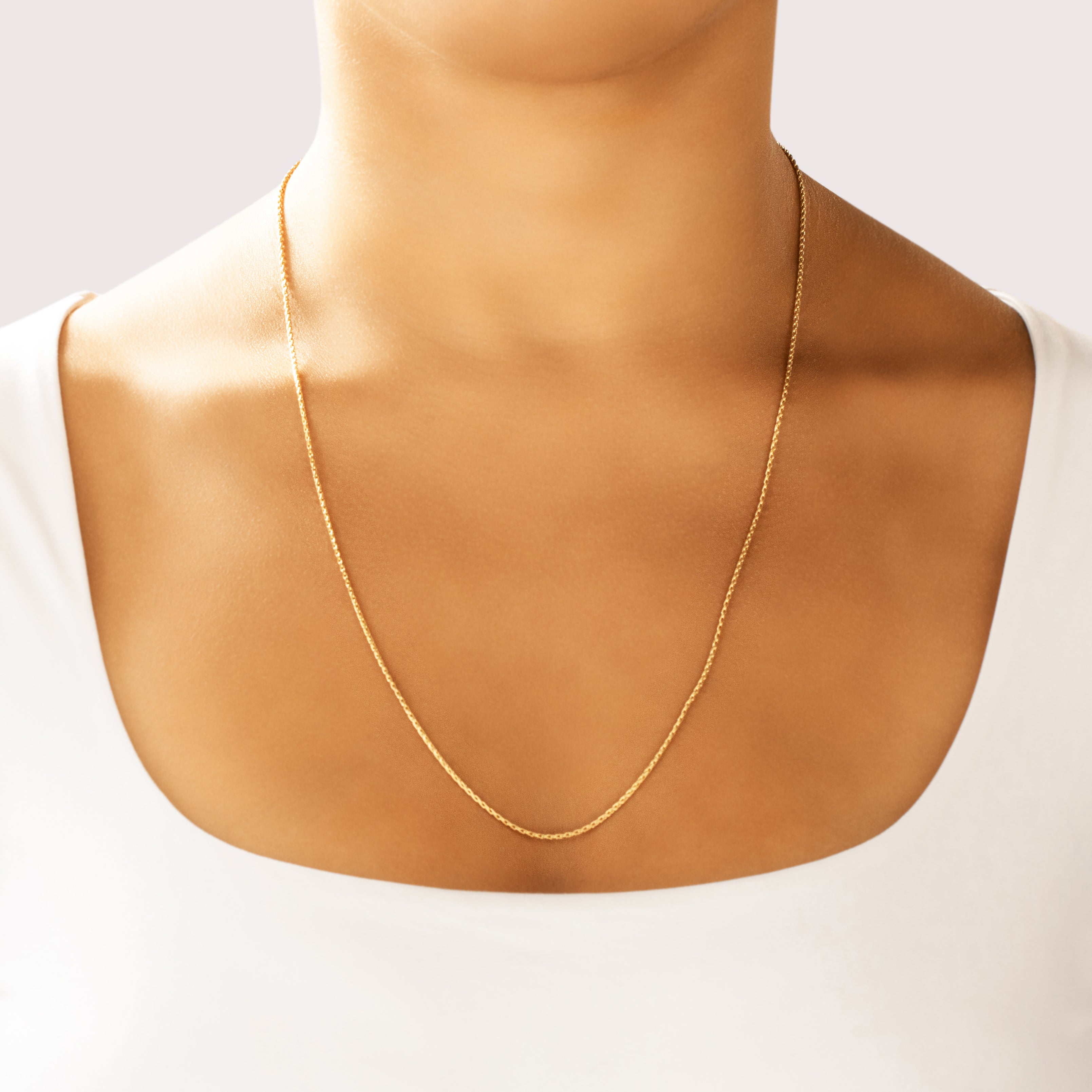 Vintage 14k Yellow Gold 1.2mm Classic Wheat Chain - On model view