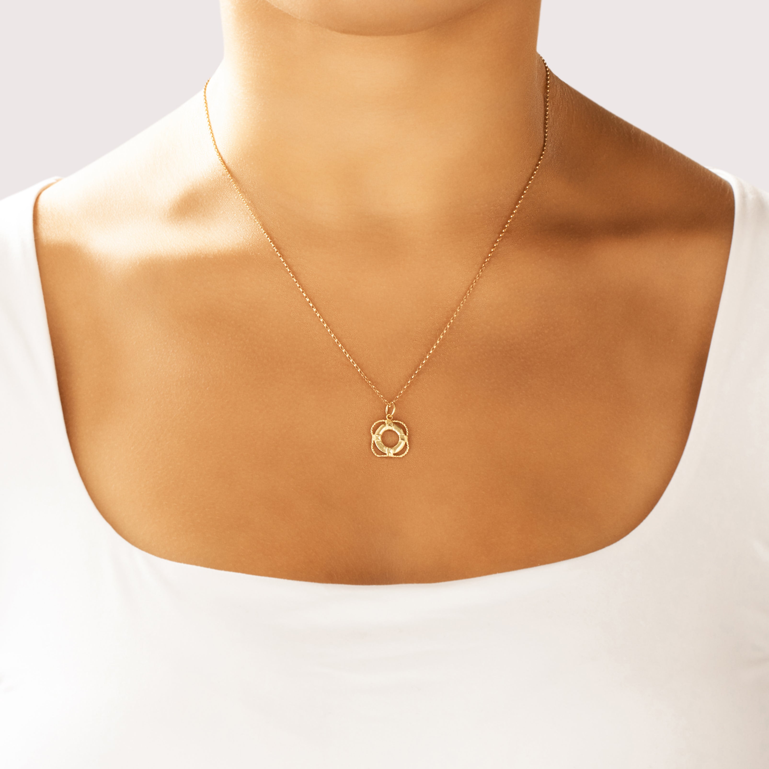 Vintage 10k Yellow Gold Nautical Lifebuoy Charm / Pendant - On model view