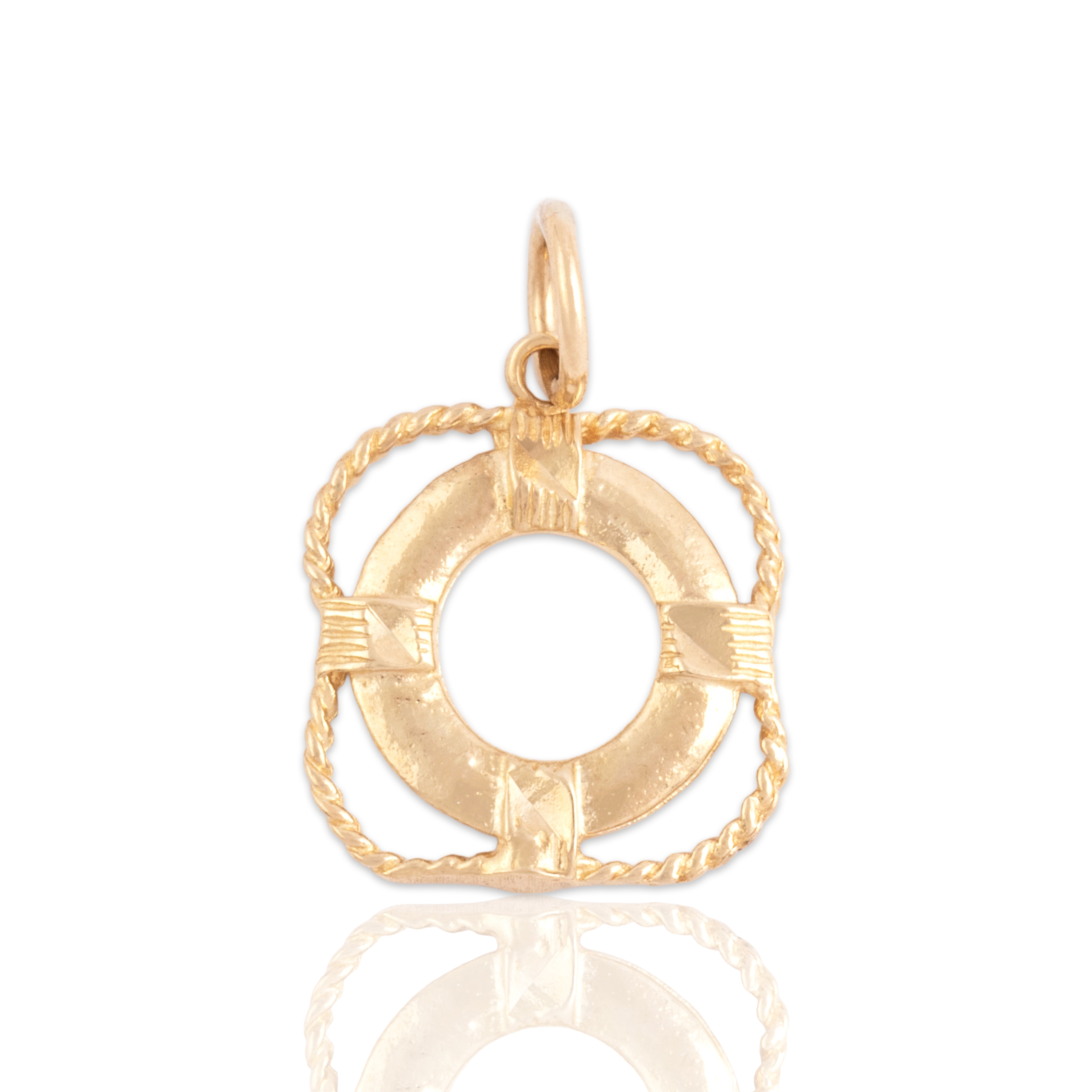 Vintage 10k Yellow Gold Nautical Lifebuoy Charm / Pendant - Close-up view