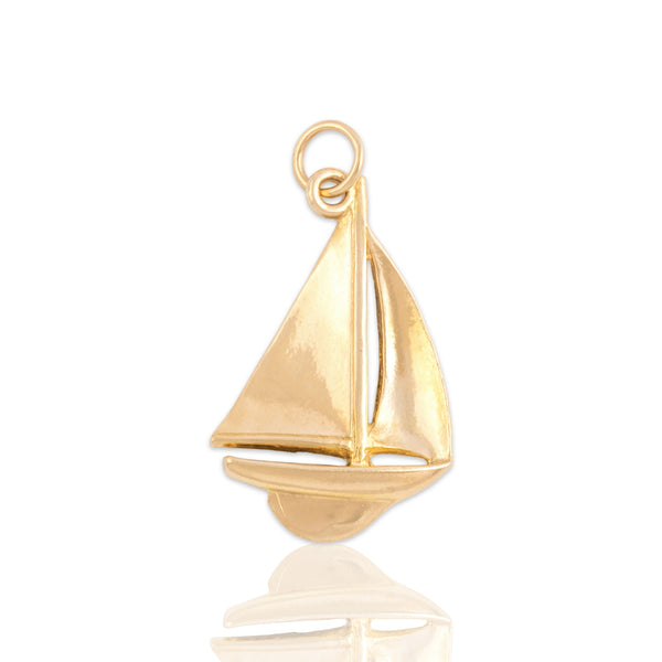 Vintage 14k Yellow Gold Gleaming Classic Sailboat Charm / Pendant