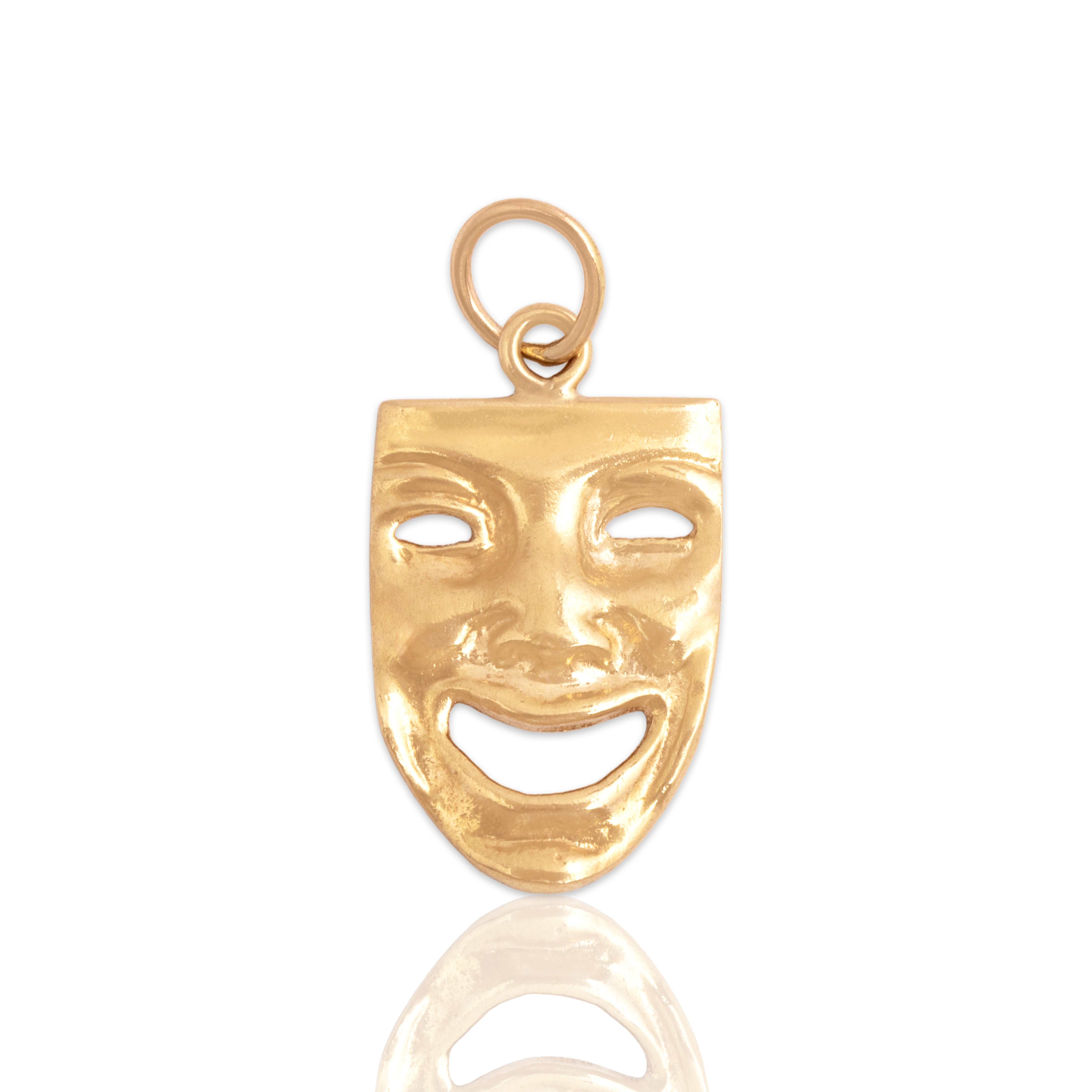 Vintage 14k Yellow Gold Comedy Drama Mask Charm / Pendant - Close-up view