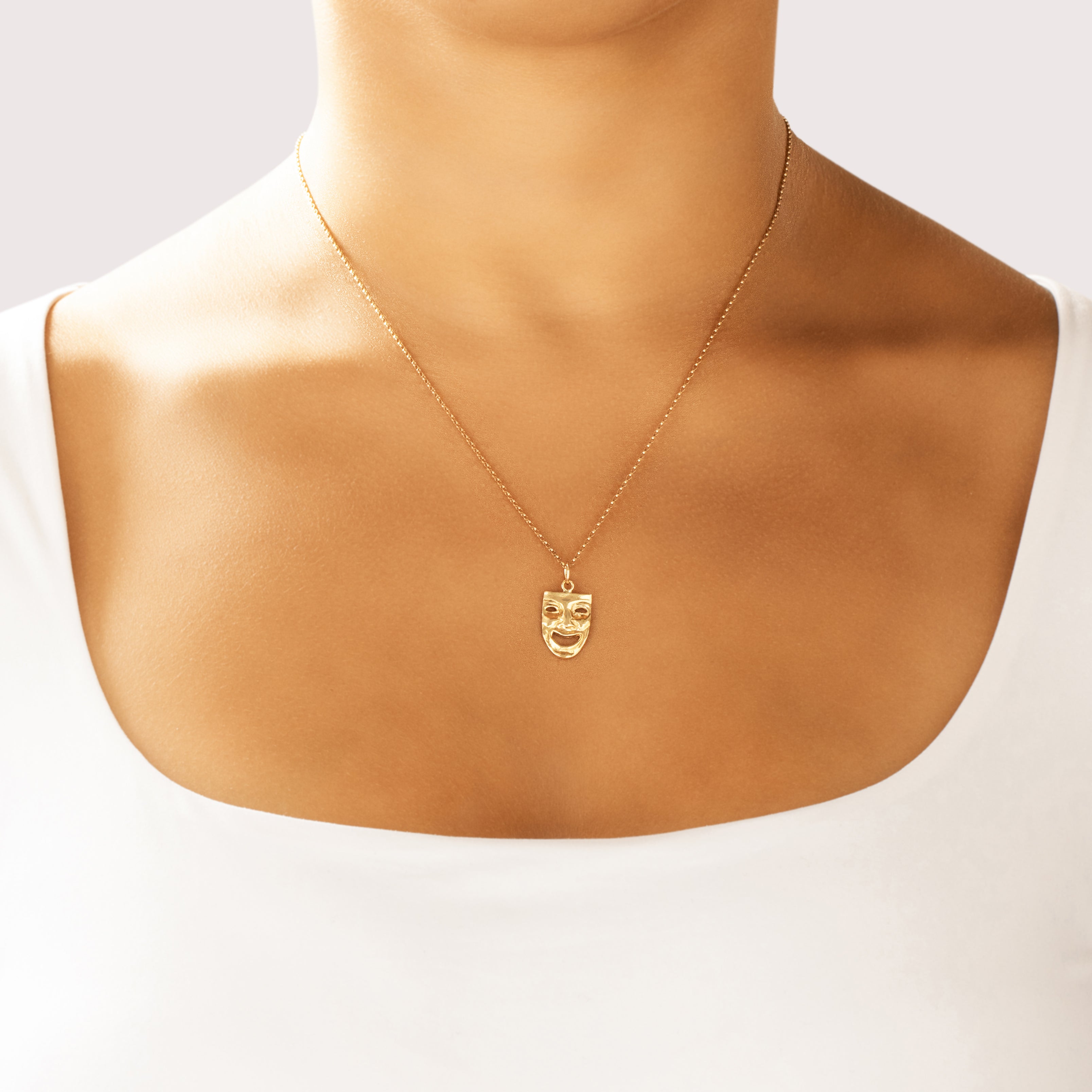 Vintage 14k Yellow Gold Comedy Drama Mask Charm / Pendant - On model view