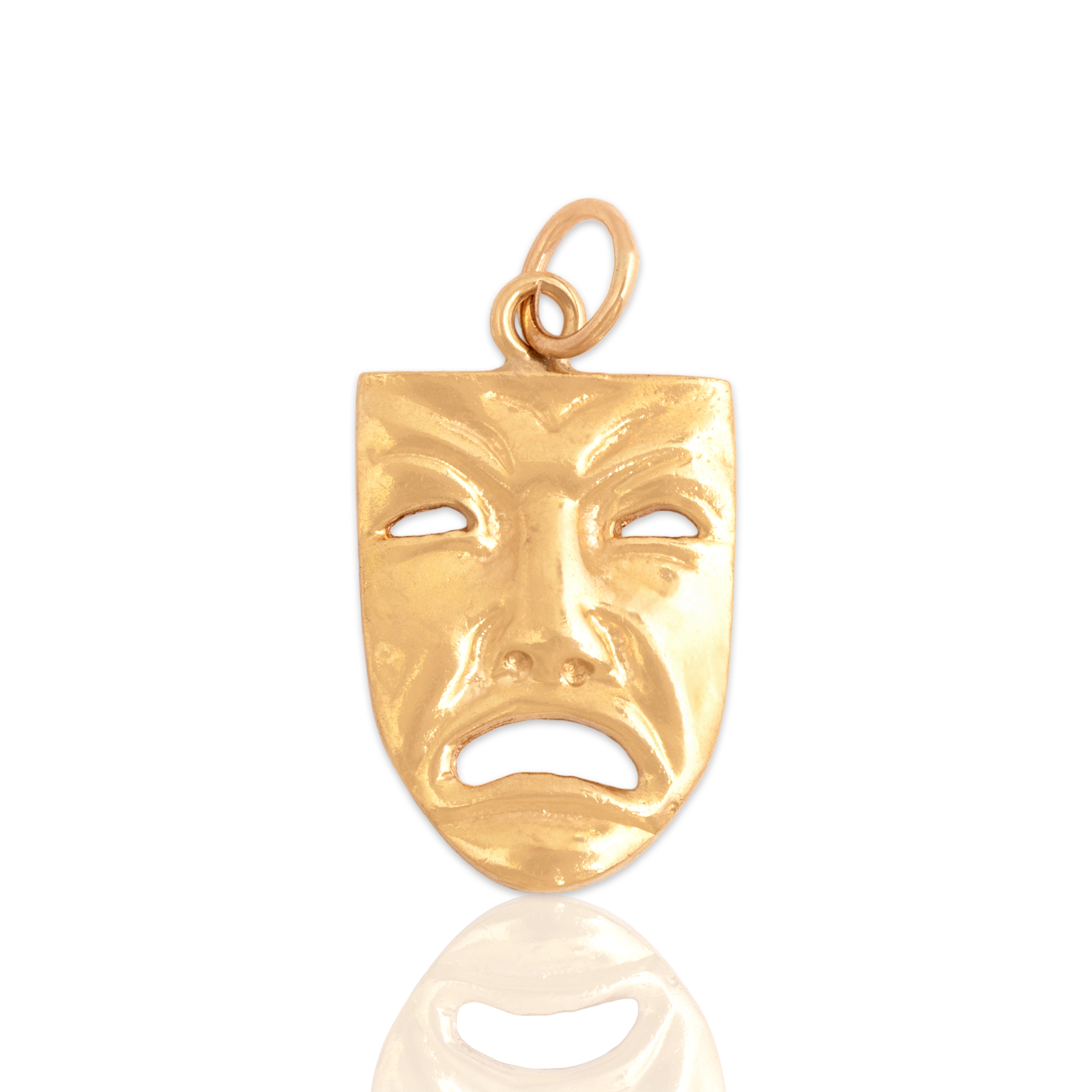 Vintage 14k Yellow Gold Tragedy Drama Mask Charm / Pendant - Close-up view