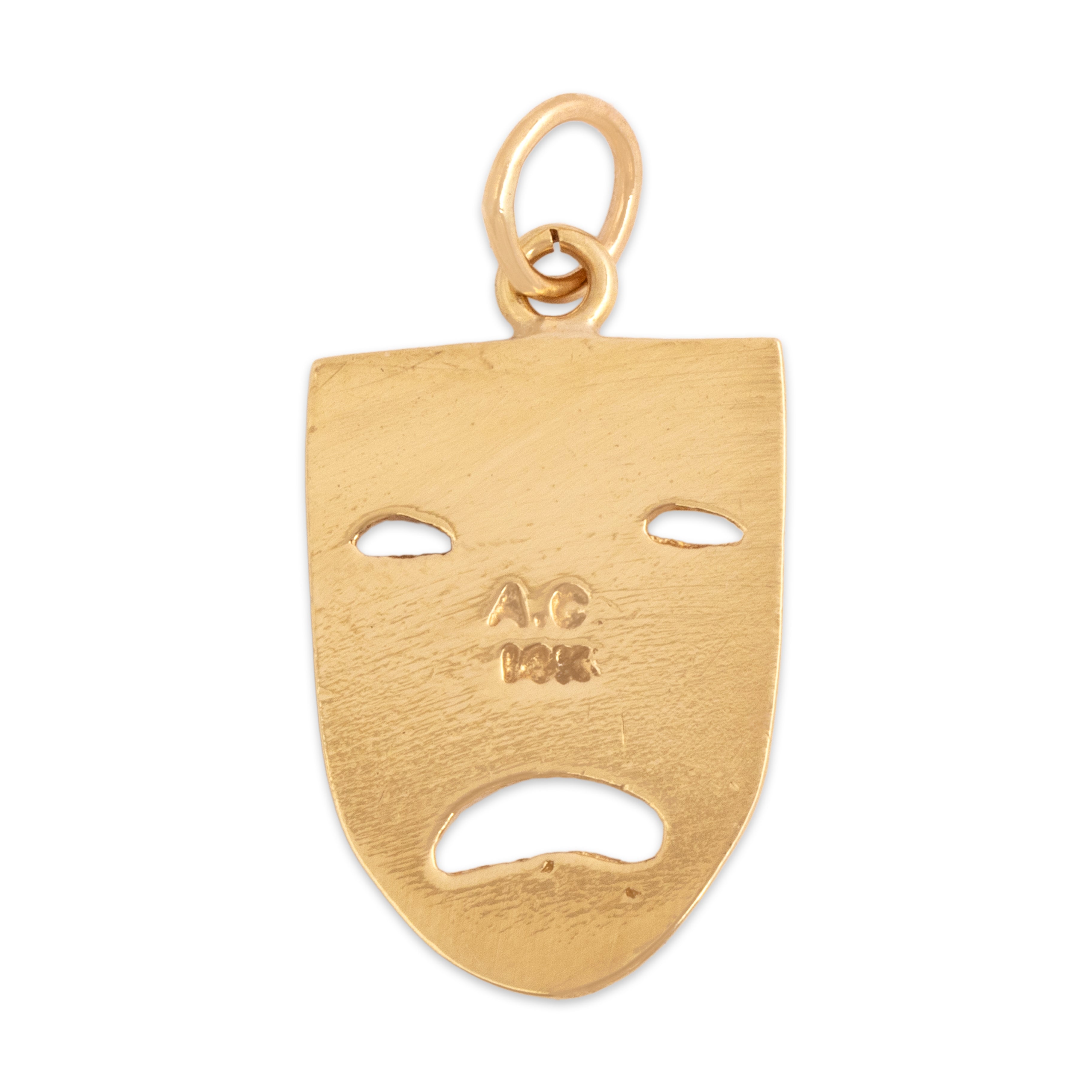 Vintage 14k Yellow Gold Tragedy Drama Mask Charm / Pendant - Back view