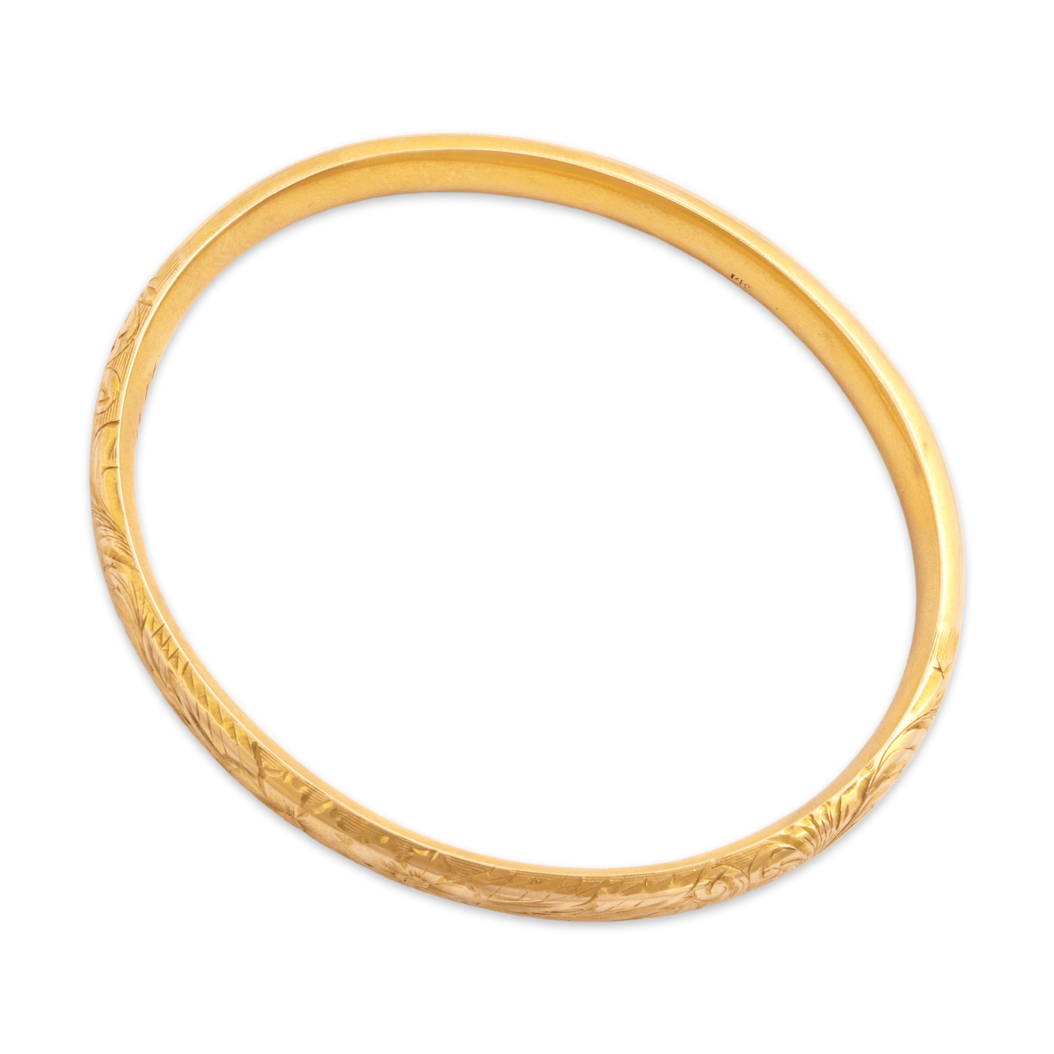 Antique 14k Yellow Gold Superb Floral Hand-Engraved Bangle Bracelet - detail view #1