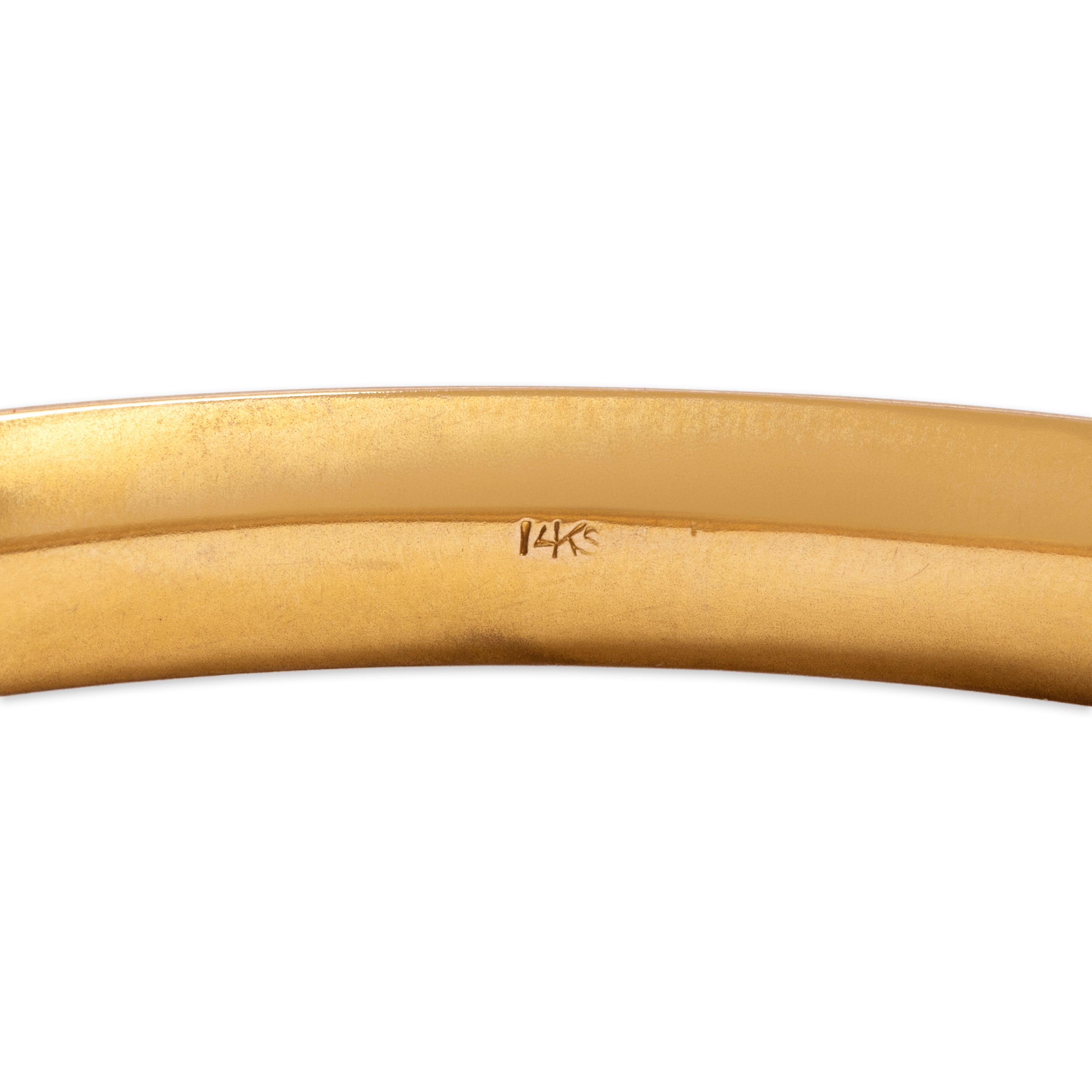 Antique 14k Yellow Gold Superb Floral Hand-Engraved Bangle Bracelet - Hallmark view
