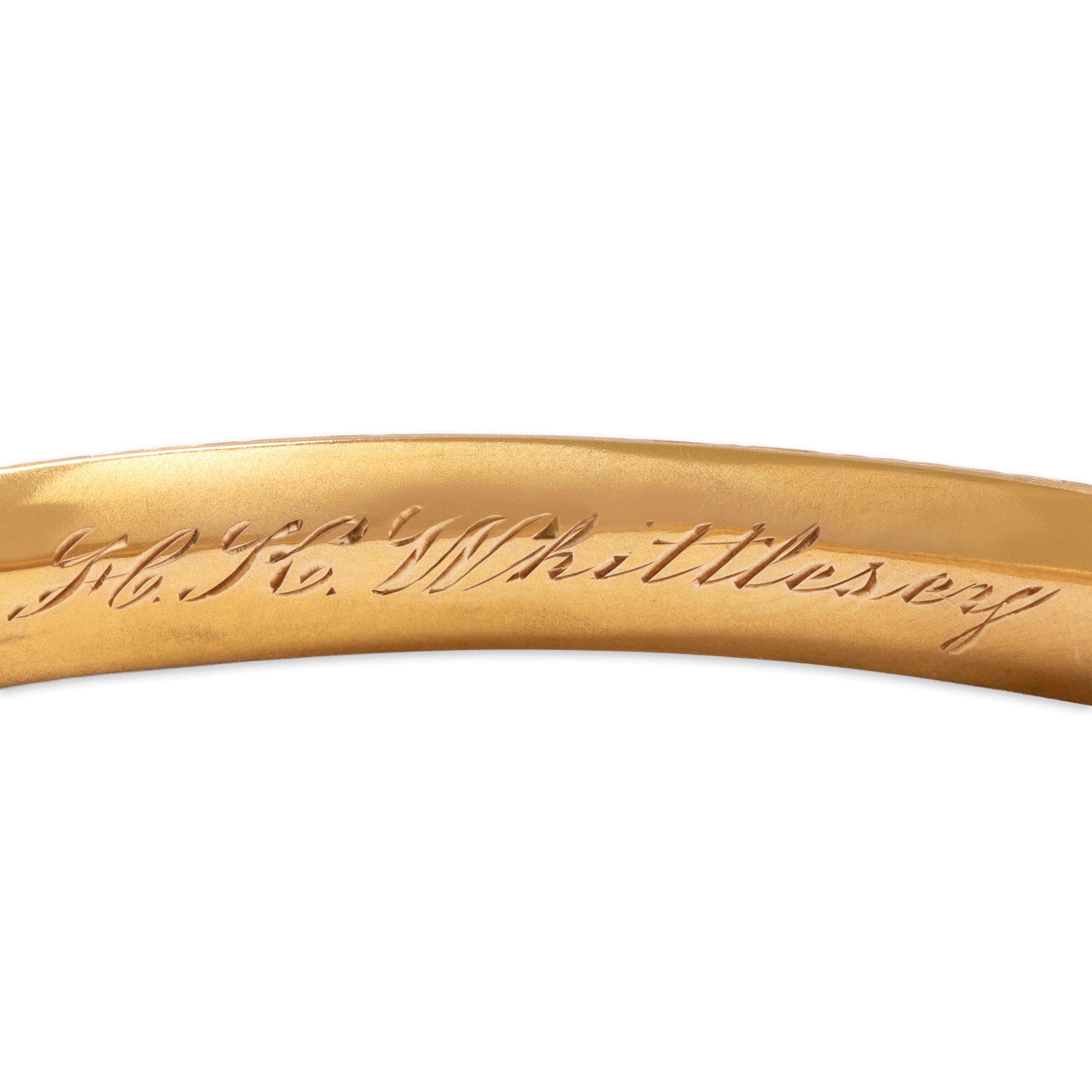 Antique 14k Yellow Gold Superb Floral Hand-Engraved Bangle Bracelet - Hallmark view