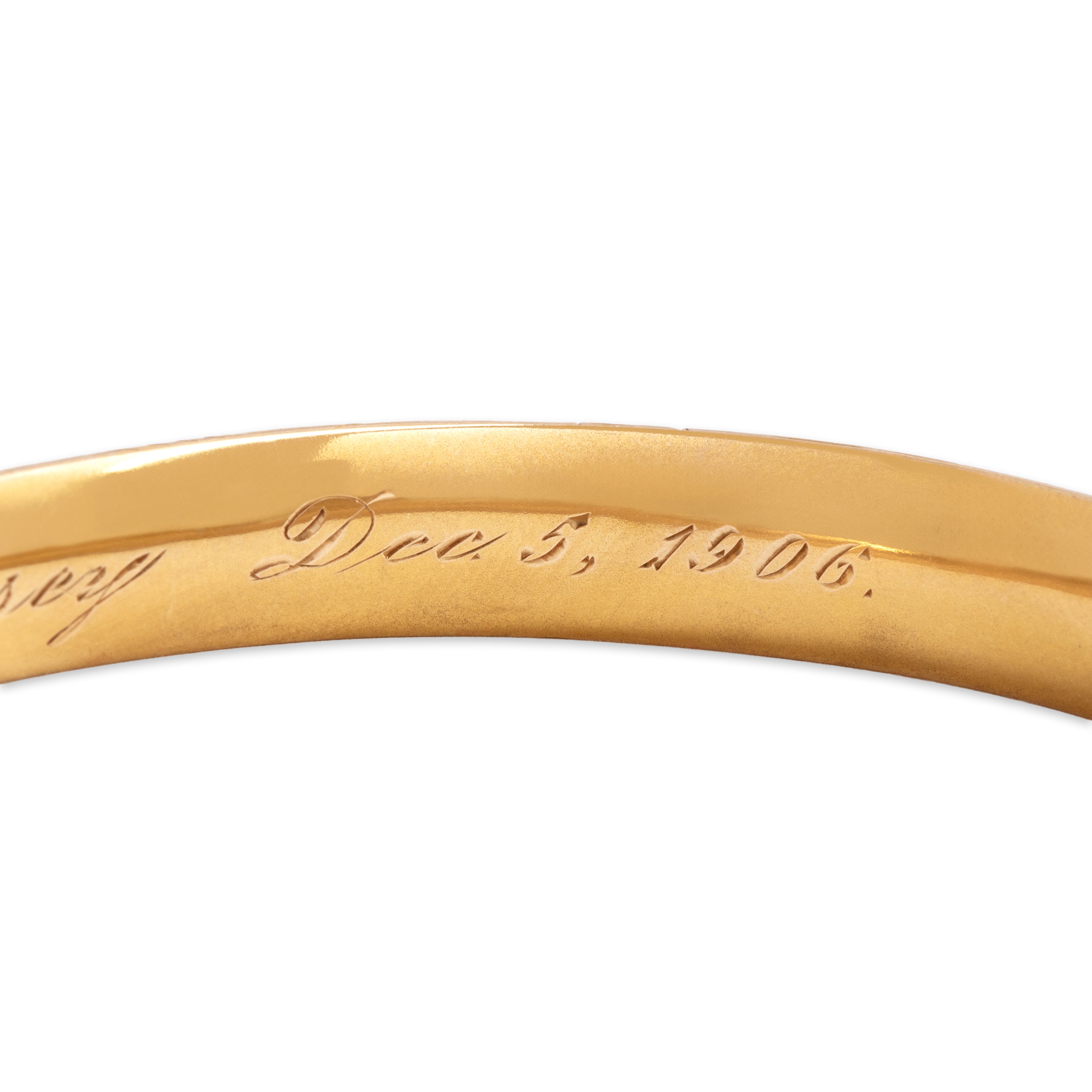Antique 14k Yellow Gold Superb Floral Hand-Engraved Bangle Bracelet - Hallmark view