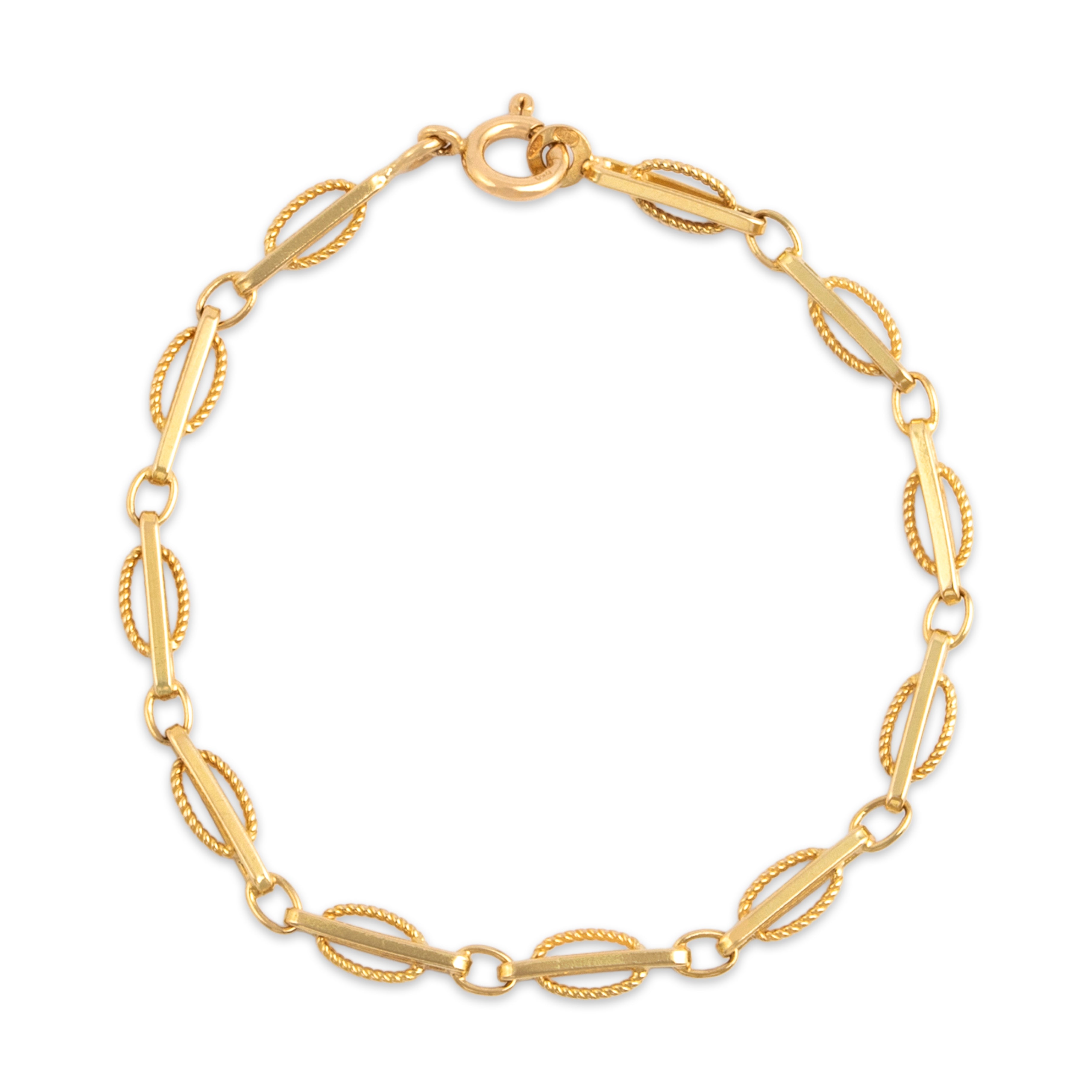 Vintage Italian 18k Yellow Gold Gleaming Cabled Bar Link Bracelet - Close-up view