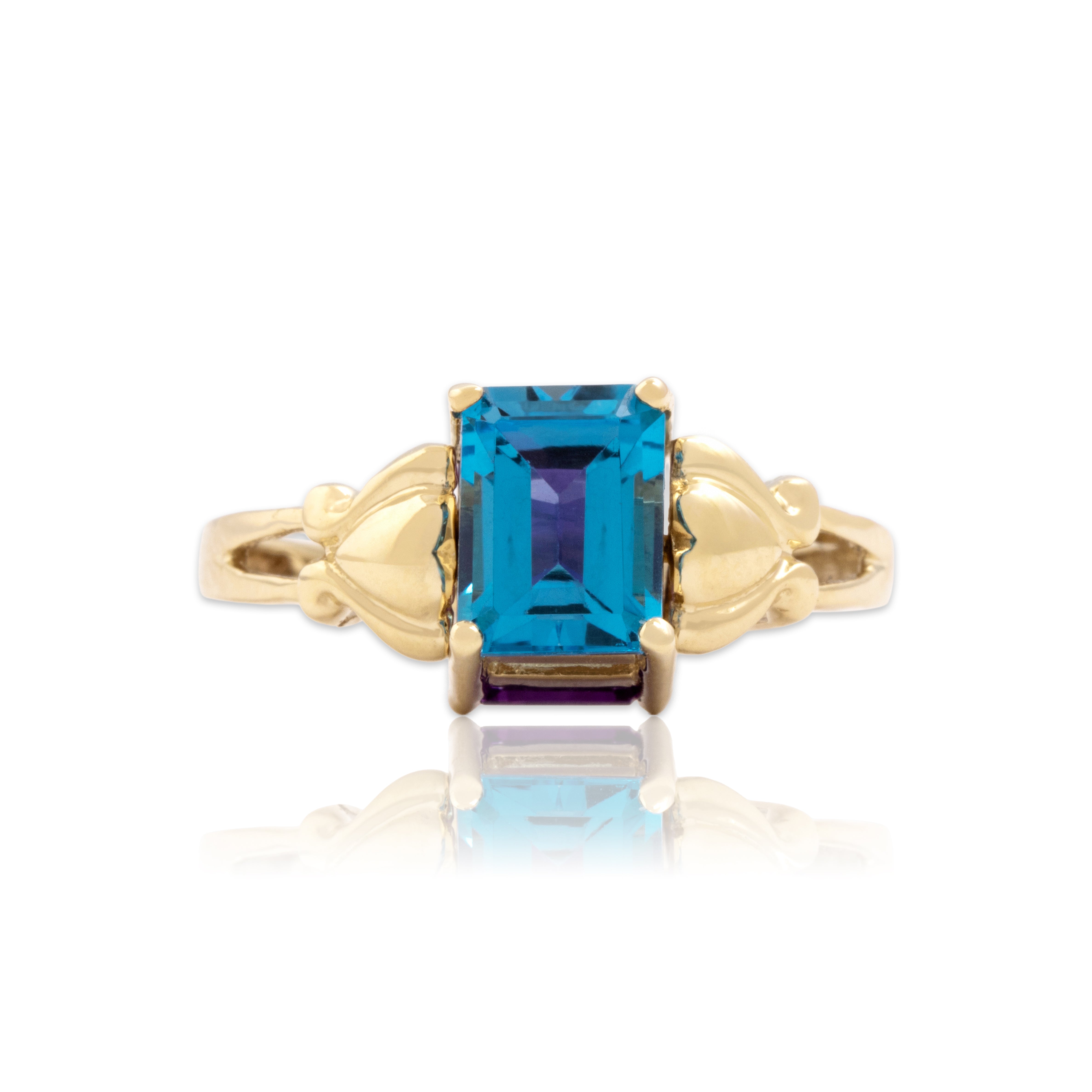 Vintage 10k Yellow Gold 1.73ct Blue Topaz 1.29ct Amethyst Playful Vibrant Flipping Ring - Close-up view
